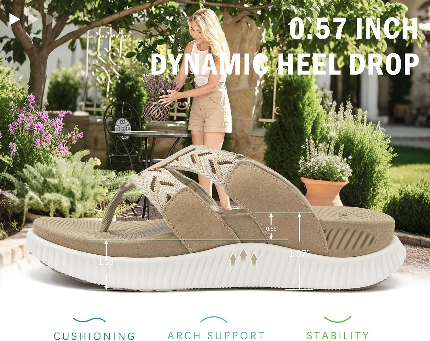 image:imageKuaiLu Flip Flops for Women Orthopedic Arch Support Summer Beach VacationBeige