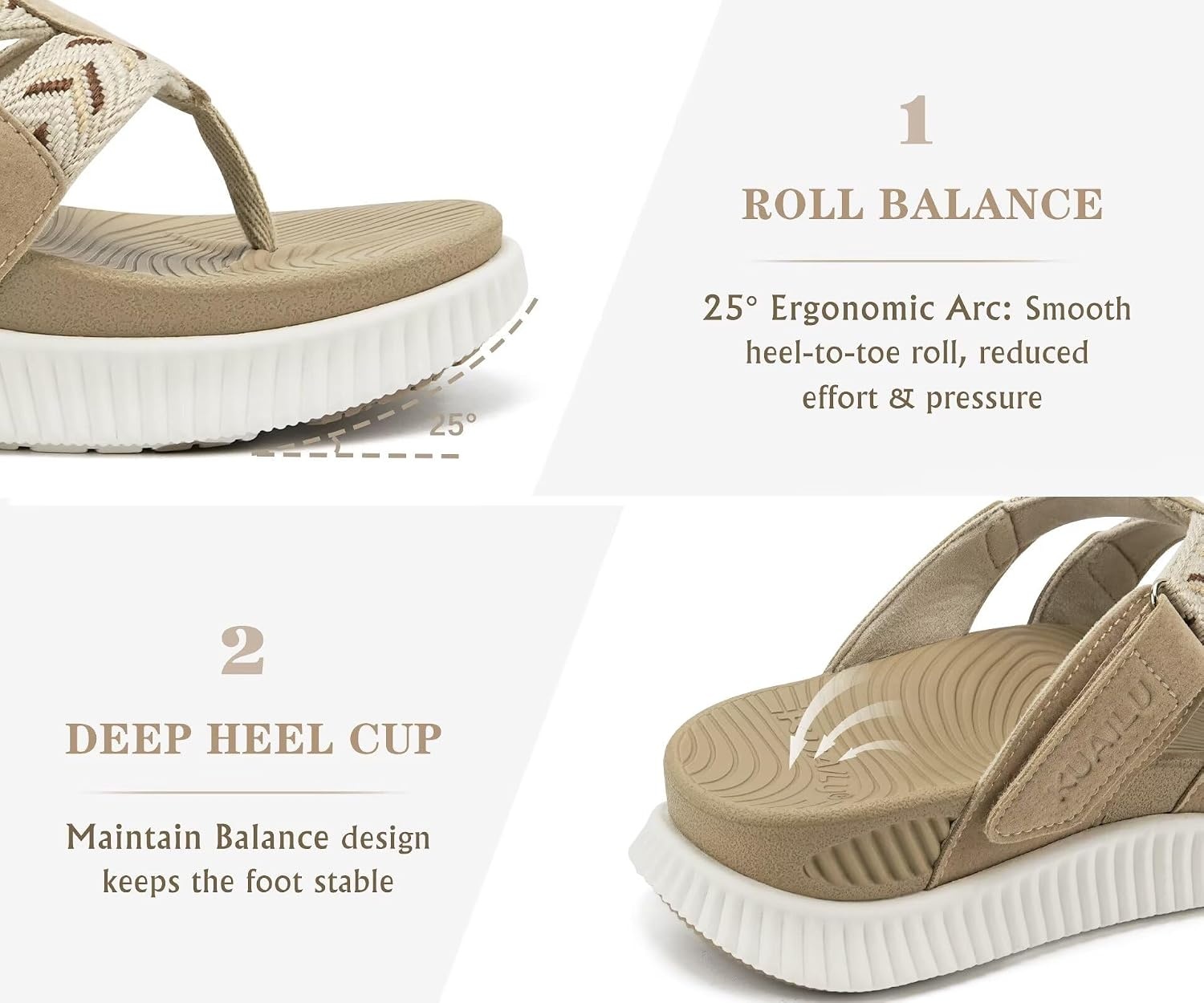image:imageKuaiLu Flip Flops for Women Orthopedic Arch Support Summer Beach VacationBeige
