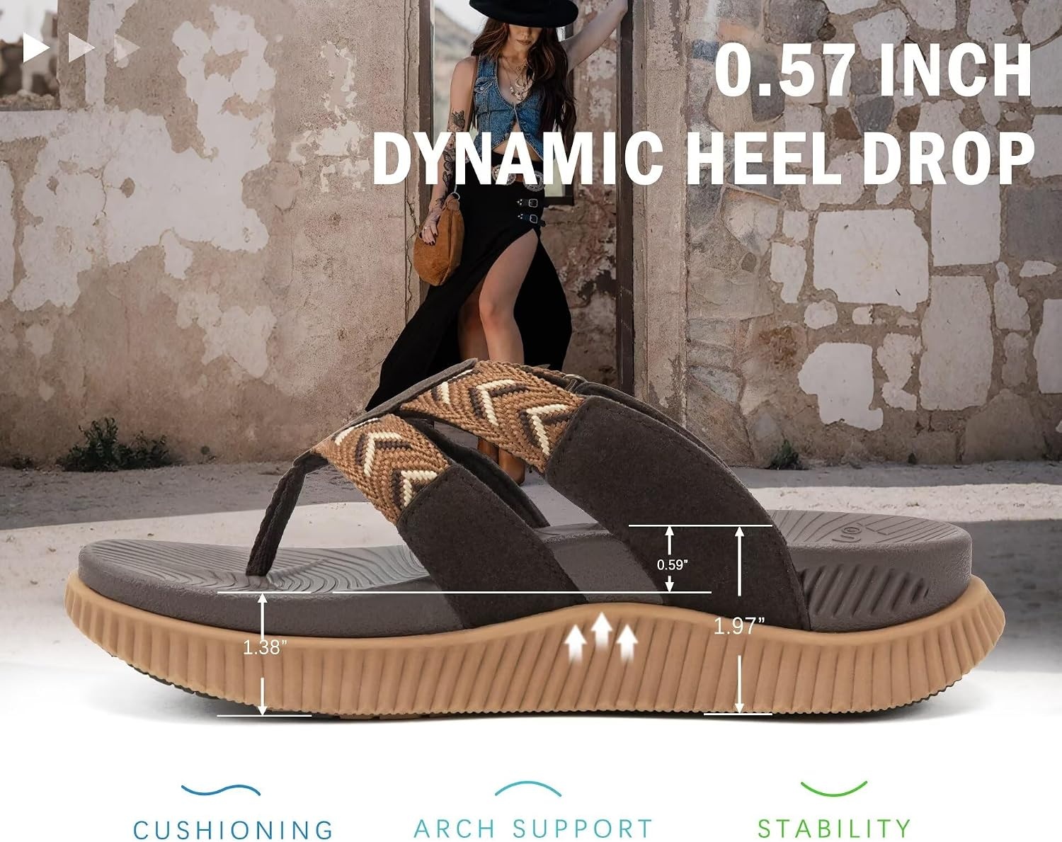 image:imageKuaiLu Flip Flops for Women Orthopedic Arch Support Summer Beach VacationBrown