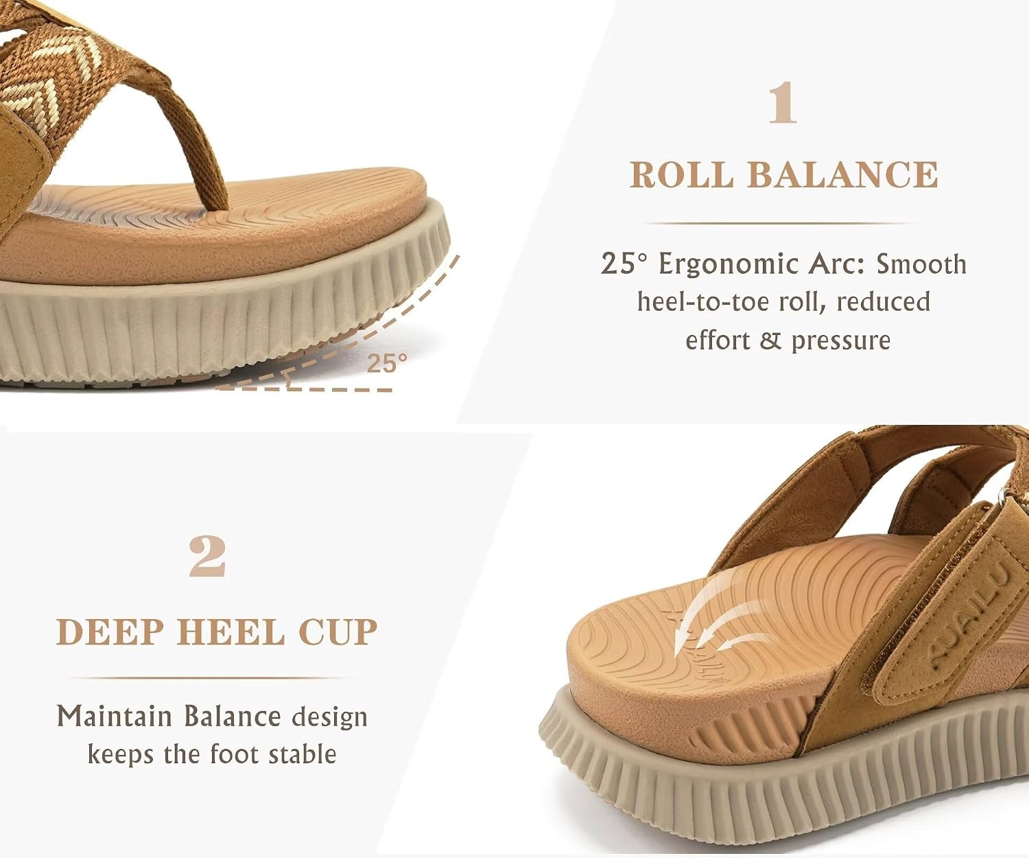 image:imageKuaiLu Flip Flops for Women Orthopedic Arch Support Summer Beach VacationKhaki