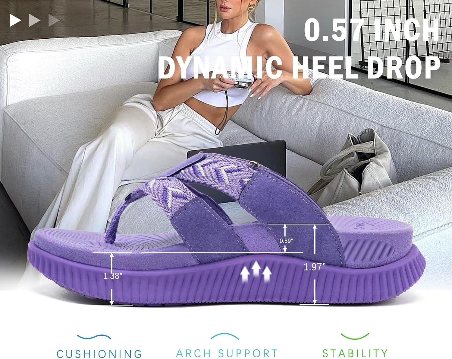 image:imageKuaiLu Flip Flops for Women Orthopedic Arch Support Summer Beach VacationPurple