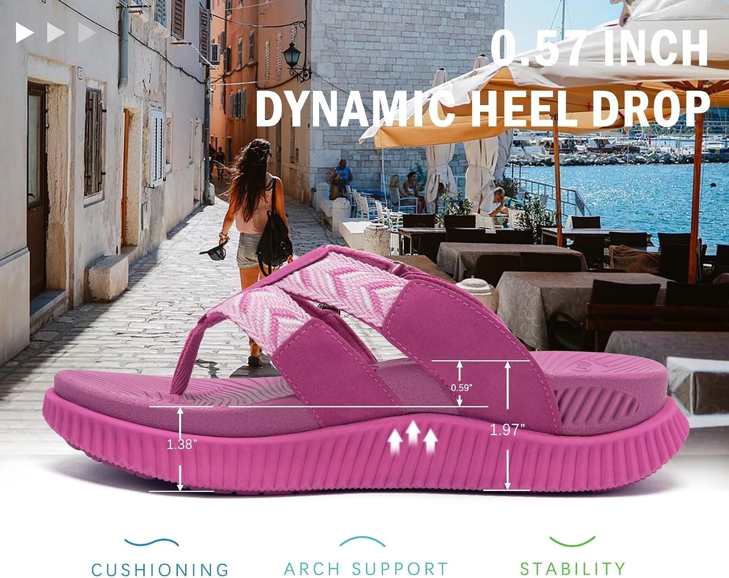 image:imageKuaiLu Flip Flops for Women Orthopedic Arch Support Summer Beach VacationRose