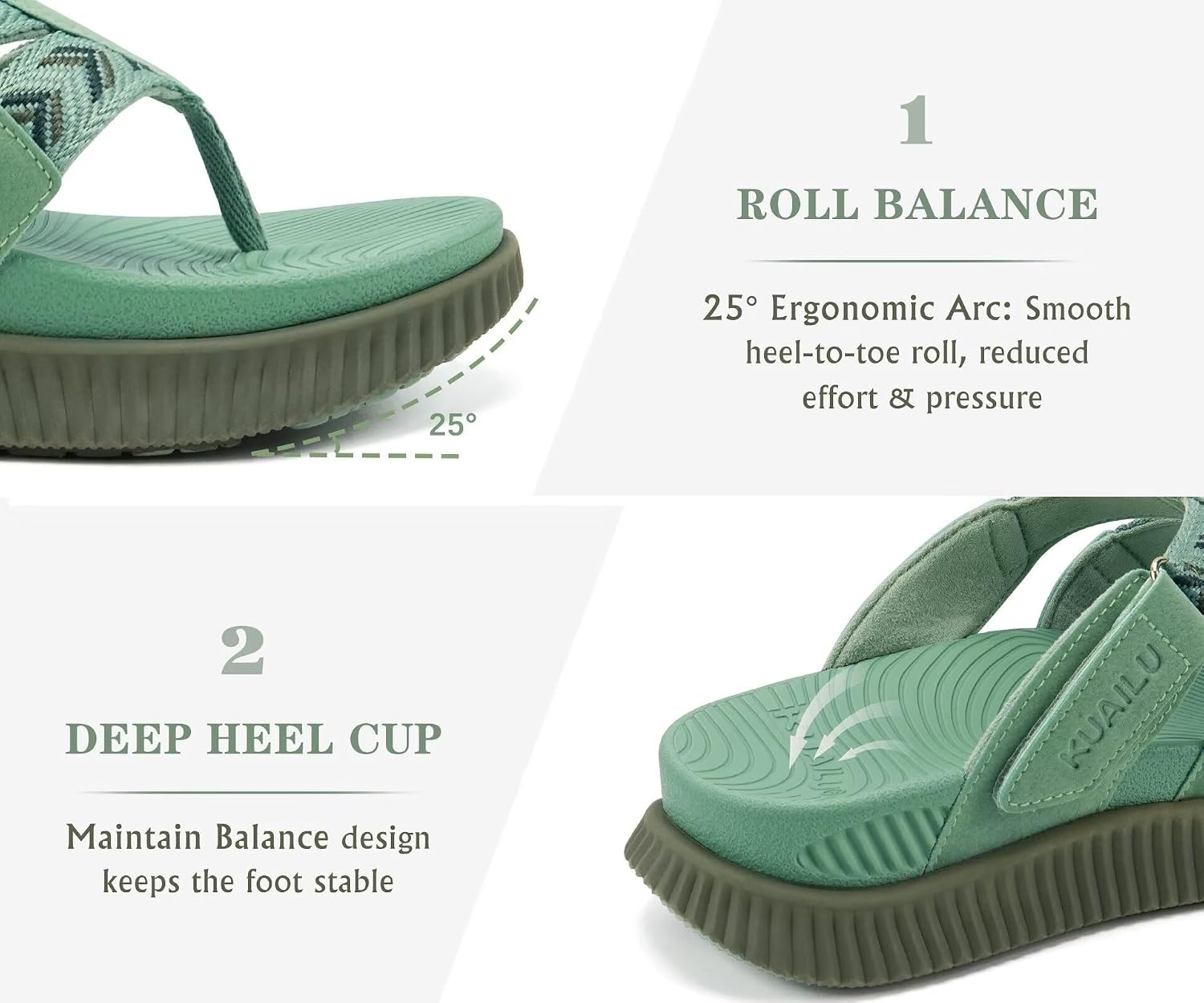 image:imageKuaiLu Flip Flops for Women Orthopedic Arch Support Summer Beach VacationSaga Green