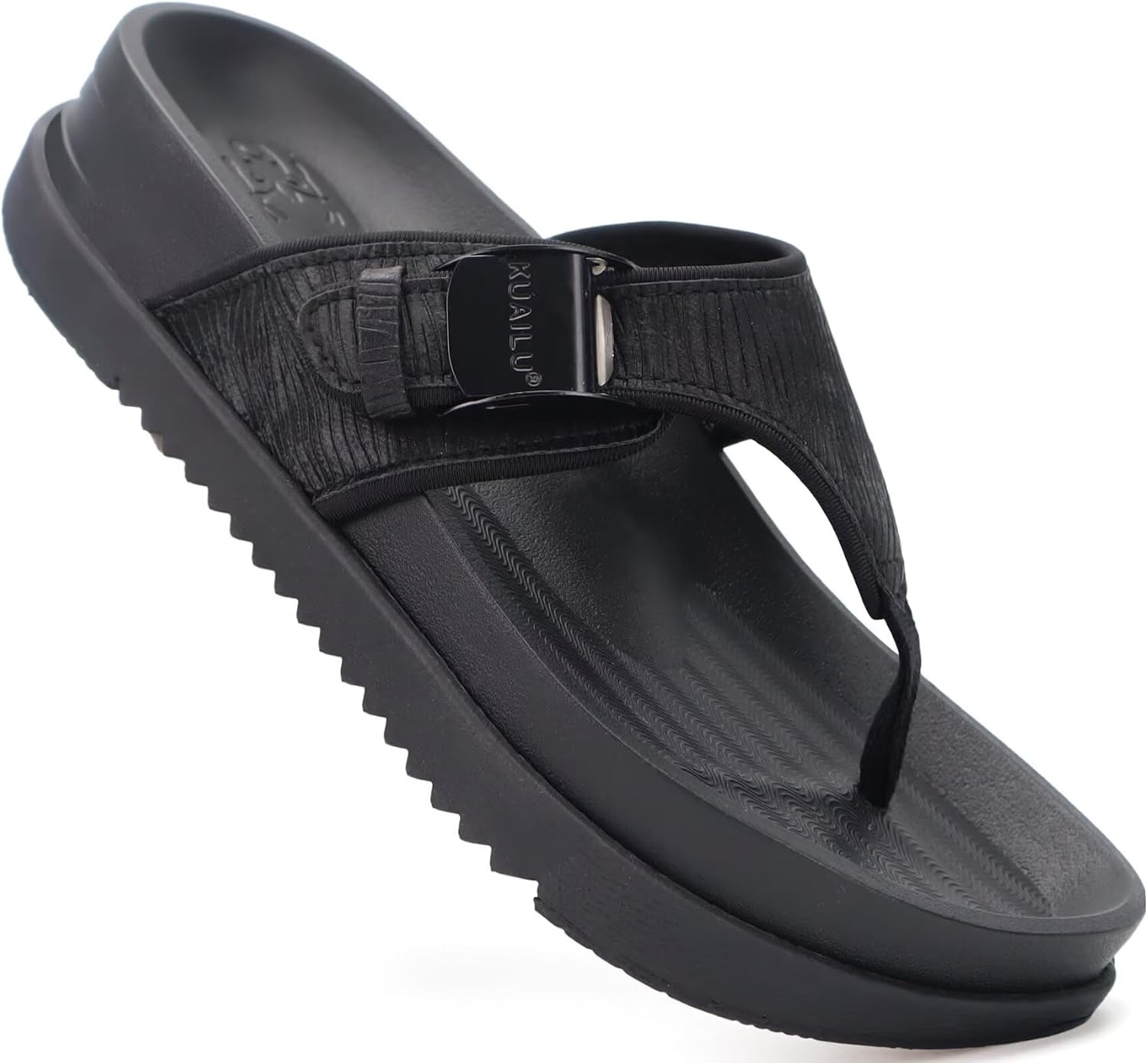 image:imageKuaiLu Flip Flops for Womens Orthopedic Chic Platform Sandals with Arch Support Comfotable Summer Beach Walking Cushion Sandals Open toe Ladies Adjustable Outdoor Sandals Black 8