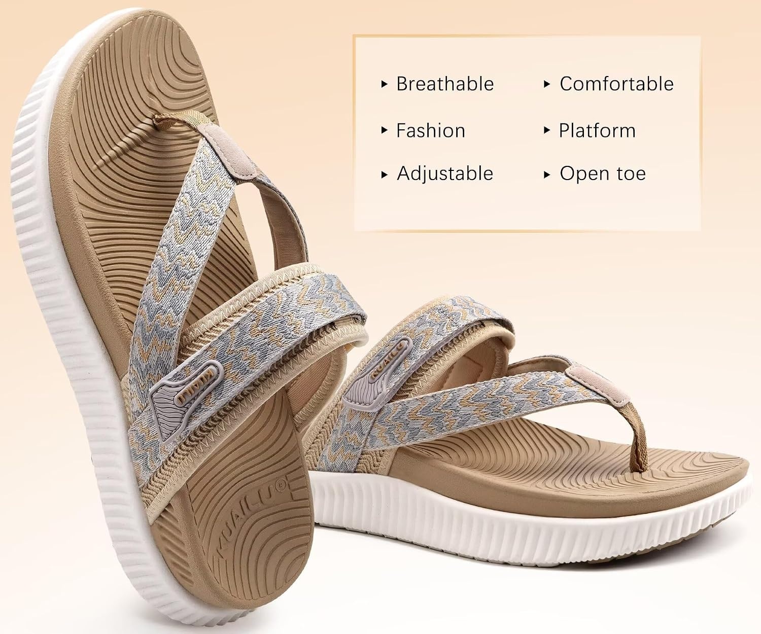 image:imageKuaiLu Womens Arch Support Flip Flops amp Sandals Thick Athletic CushionBeige