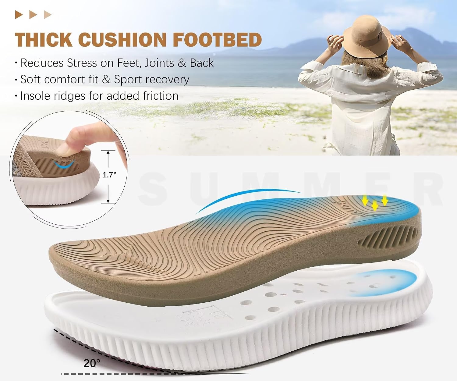image:imageKuaiLu Womens Arch Support Flip Flops amp Sandals Thick Athletic CushionBeige