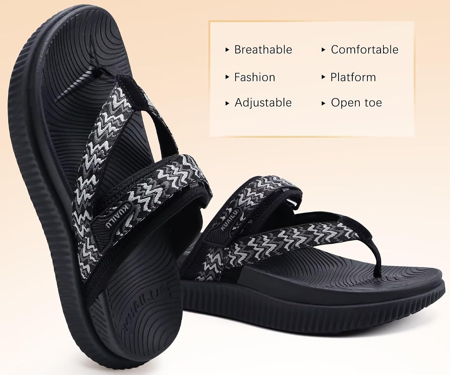 image:imageKuaiLu Womens Arch Support Flip Flops amp Sandals Thick Athletic CushionBlack