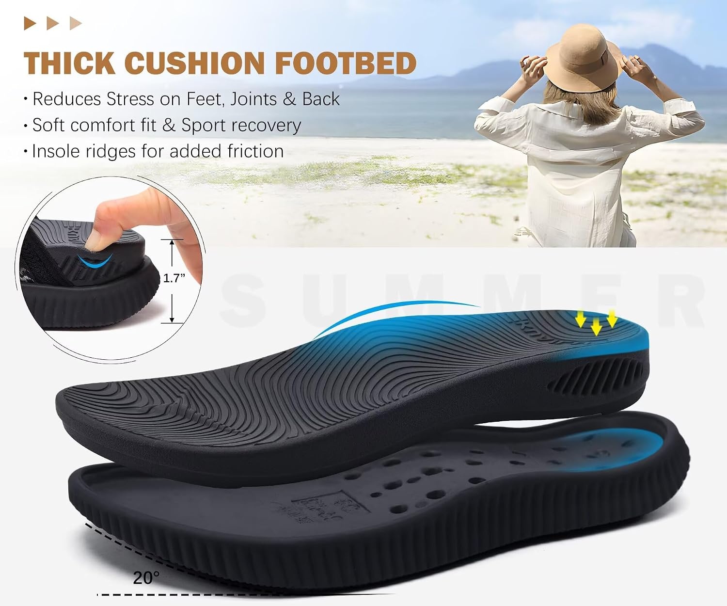 image:imageKuaiLu Womens Arch Support Flip Flops amp Sandals Thick Athletic CushionBlack