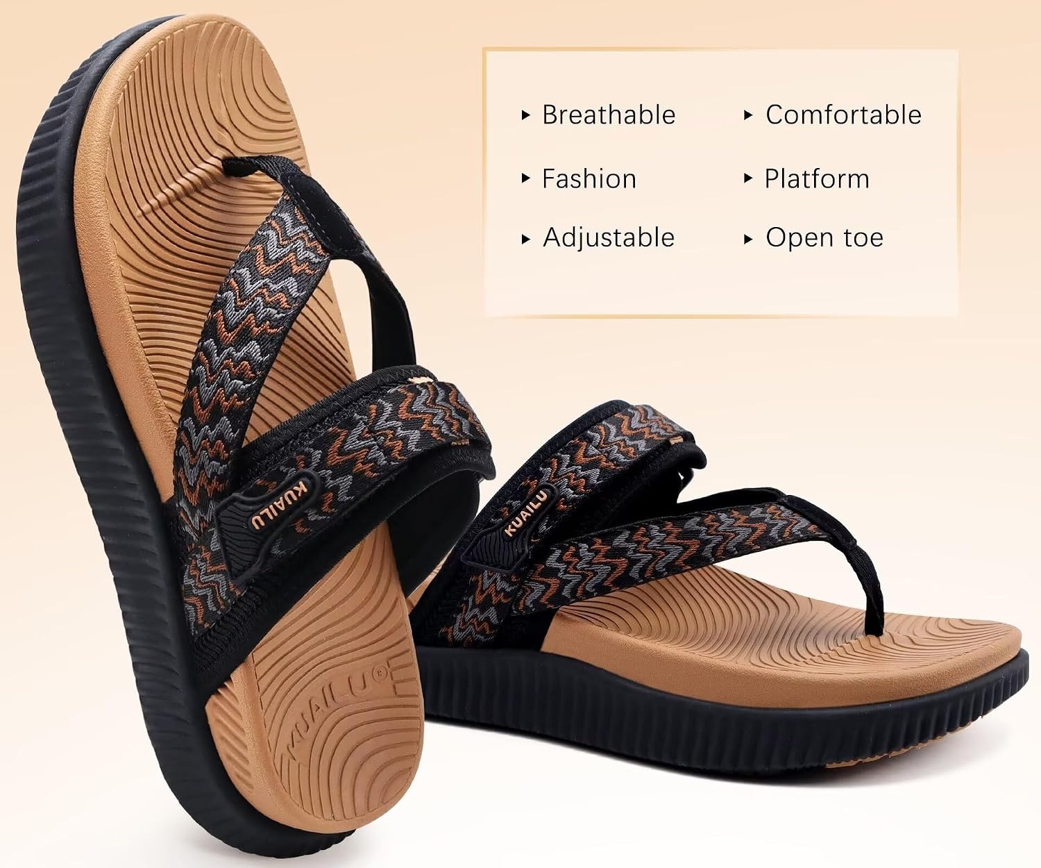image:imageKuaiLu Womens Arch Support Flip Flops amp Sandals Thick Athletic CushionBlack Khaki