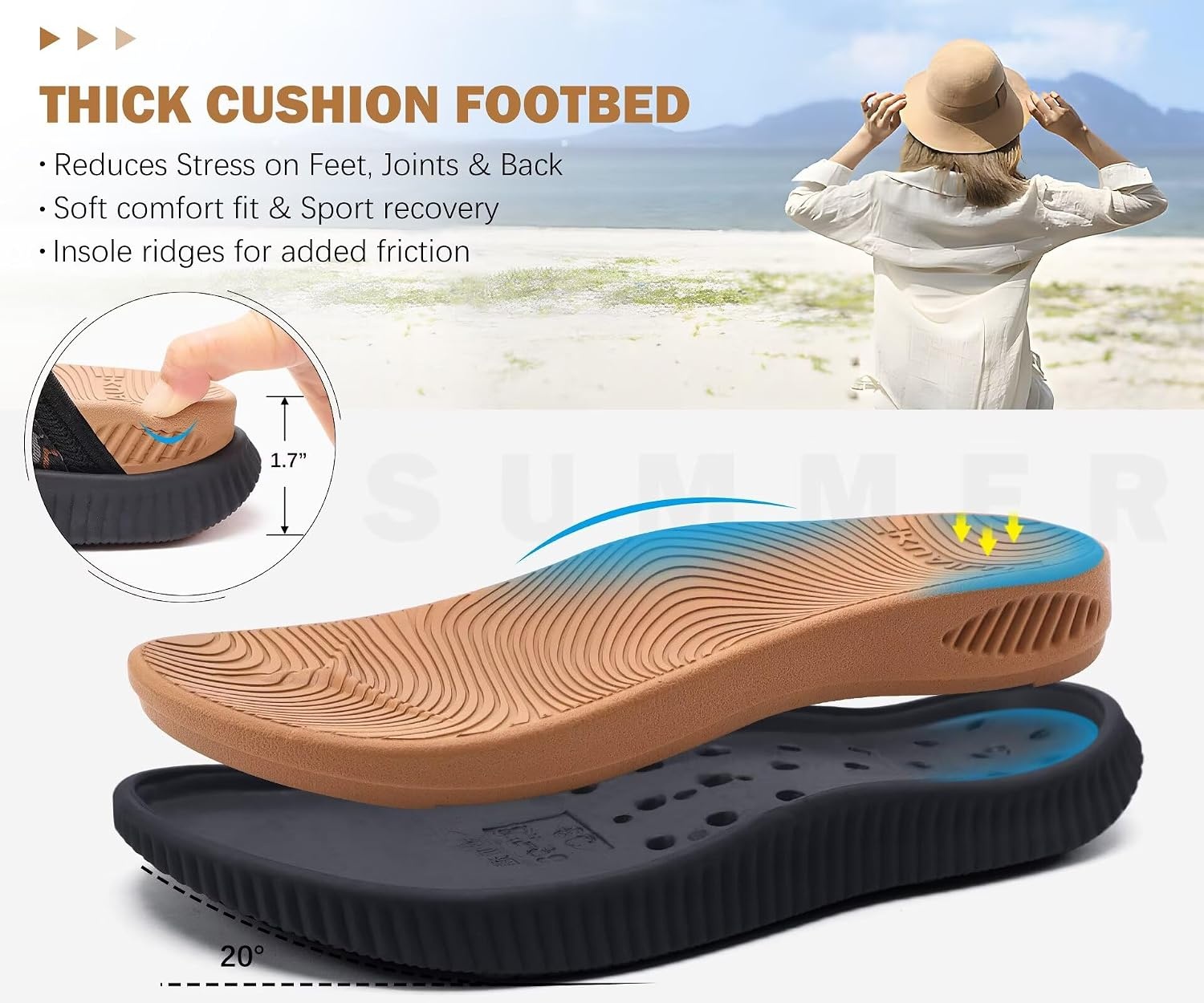 image:imageKuaiLu Womens Arch Support Flip Flops amp Sandals Thick Athletic CushionBlack Khaki