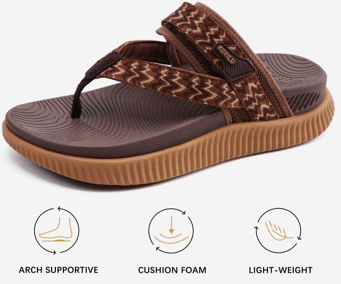 image:imageKuaiLu Womens Arch Support Flip Flops amp Sandals Thick Athletic CushionBrown Khaki