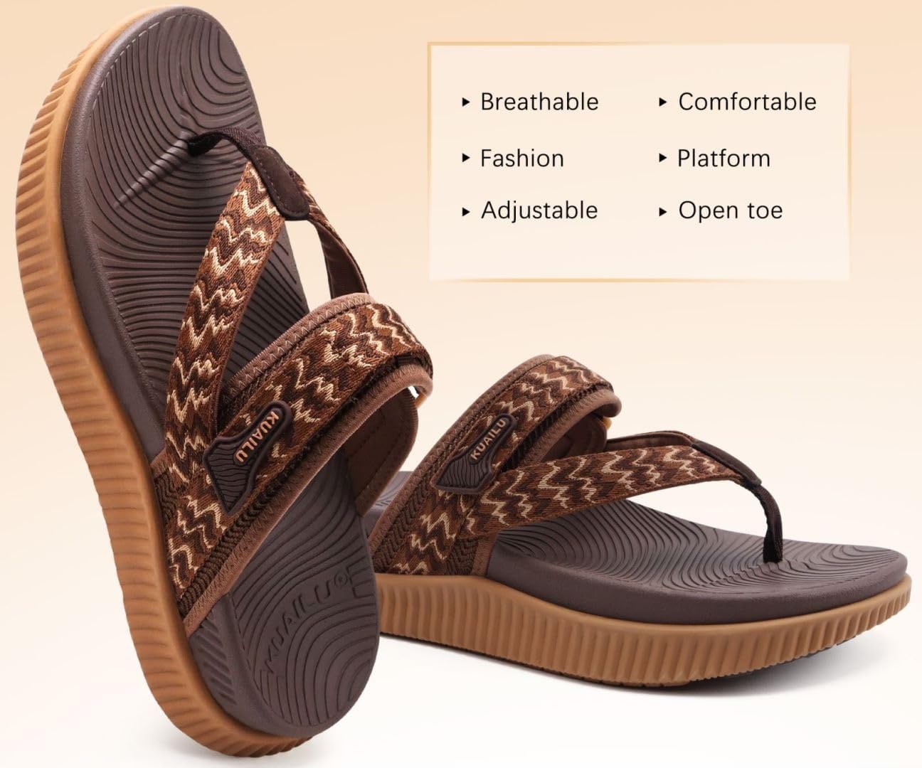 image:imageKuaiLu Womens Arch Support Flip Flops amp Sandals Thick Athletic CushionBrown Khaki