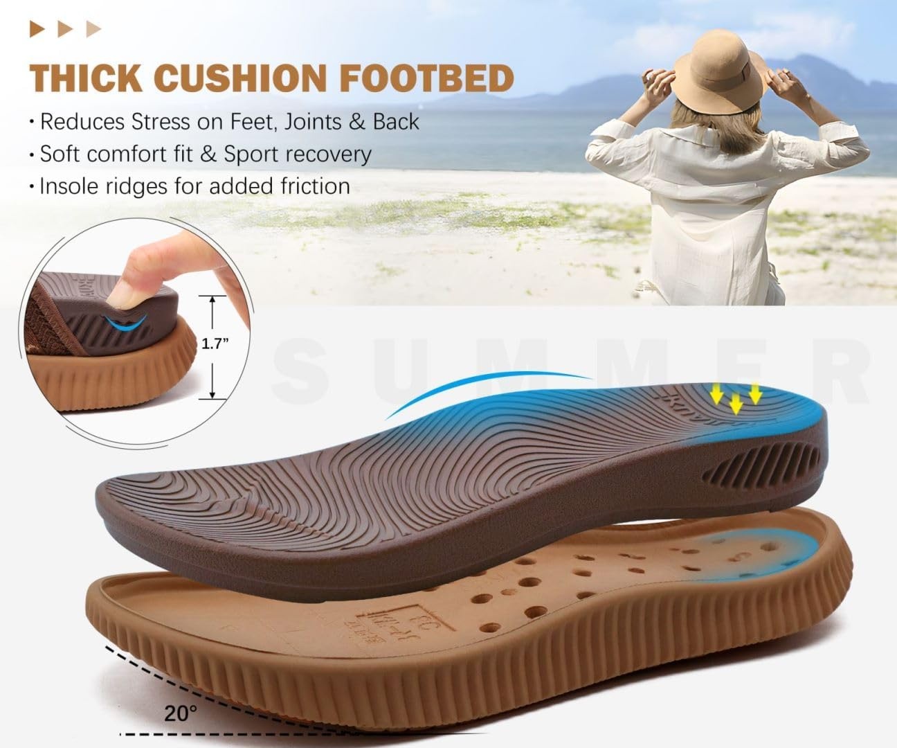 image:imageKuaiLu Womens Arch Support Flip Flops amp Sandals Thick Athletic CushionBrown Khaki