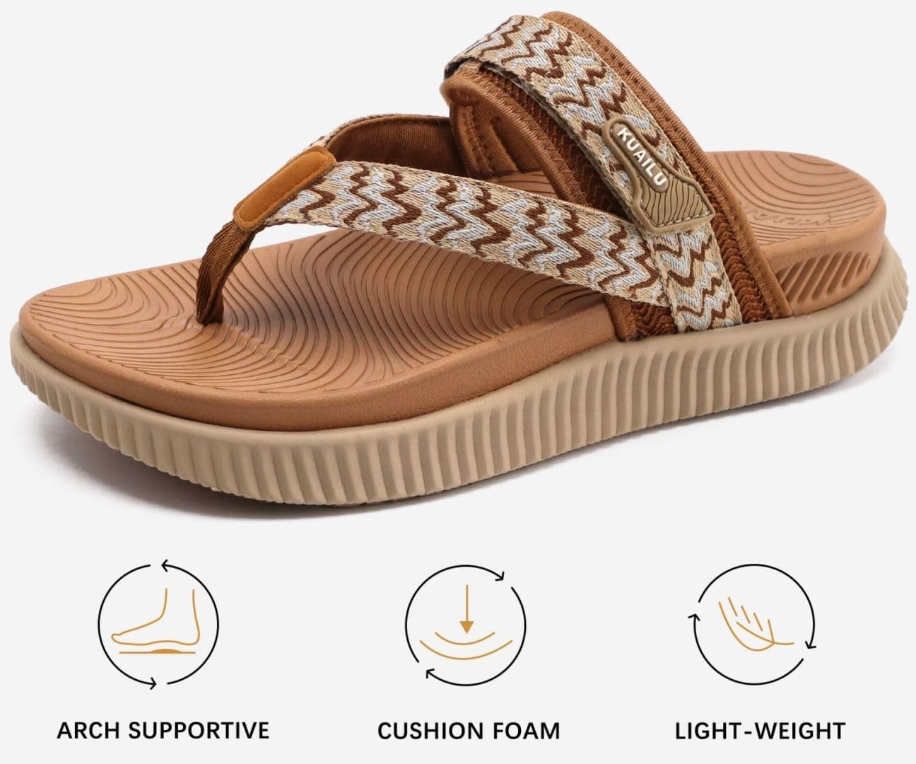 image:imageKuaiLu Womens Arch Support Flip Flops amp Sandals Thick Athletic CushionKhaki