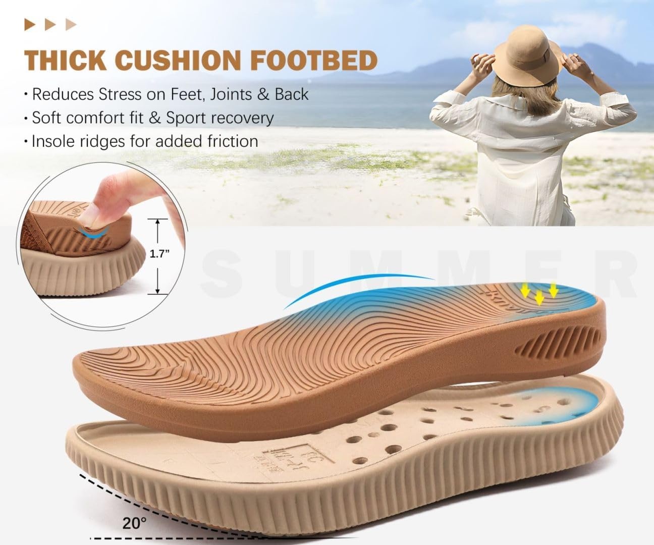 image:imageKuaiLu Womens Arch Support Flip Flops amp Sandals Thick Athletic CushionKhaki