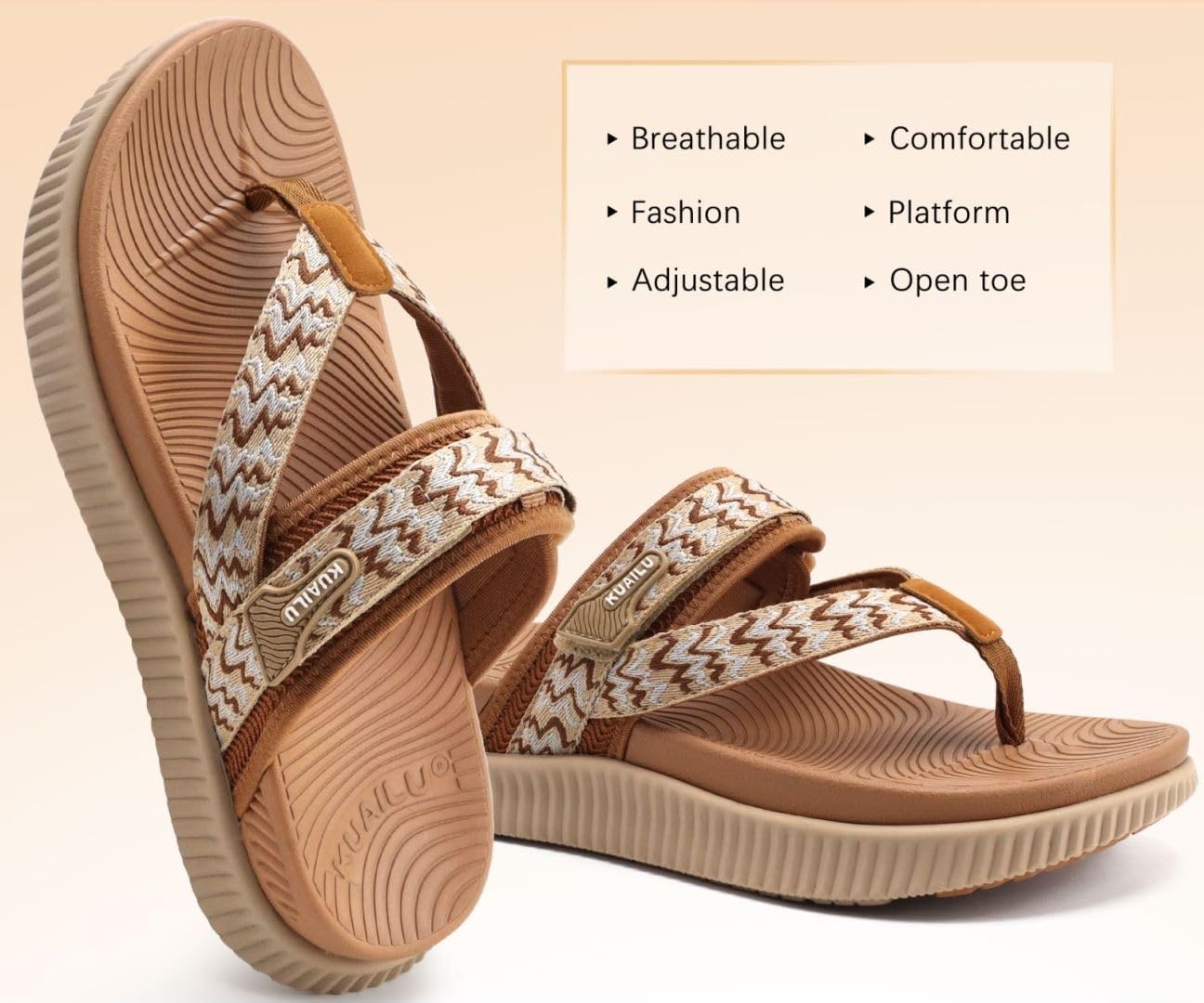 image:imageKuaiLu Womens Arch Support Flip Flops amp Sandals Thick Athletic CushionKhaki