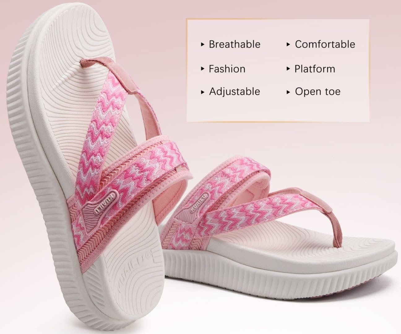 image:imageKuaiLu Womens Arch Support Flip Flops amp Sandals Thick Athletic CushionPink White