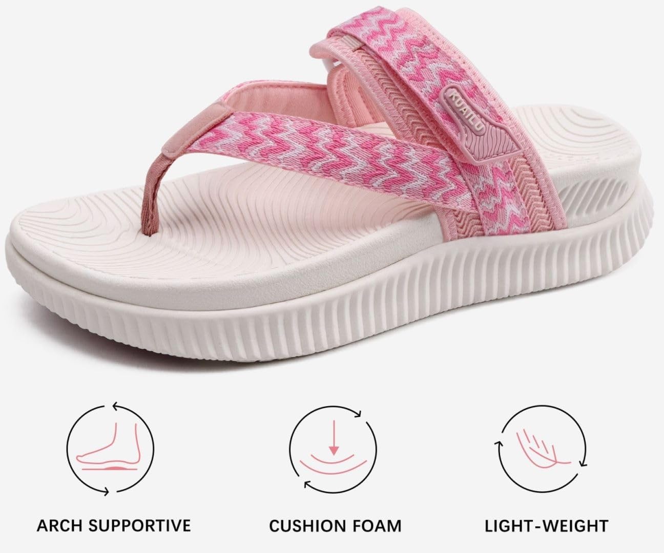 image:imageKuaiLu Womens Arch Support Flip Flops amp Sandals Thick Athletic CushionPink White