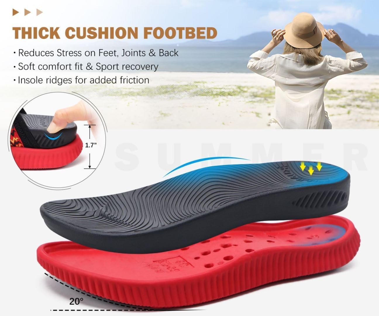 image:imageKuaiLu Womens Arch Support Flip Flops amp Sandals Thick Athletic CushionRed Black