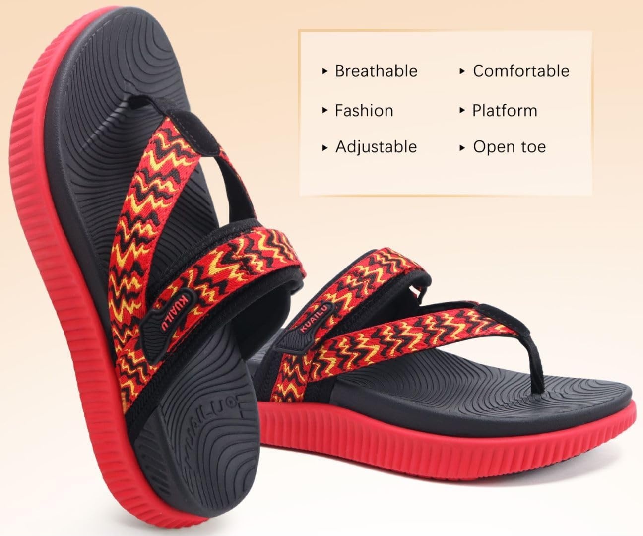 image:imageKuaiLu Womens Arch Support Flip Flops amp Sandals Thick Athletic CushionRed Black