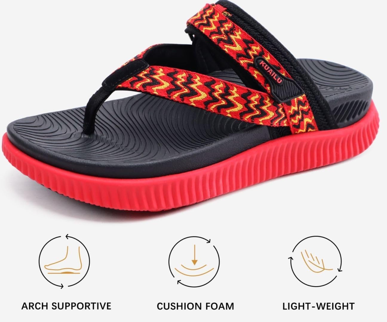 image:imageKuaiLu Womens Arch Support Flip Flops amp Sandals Thick Athletic CushionRed Black