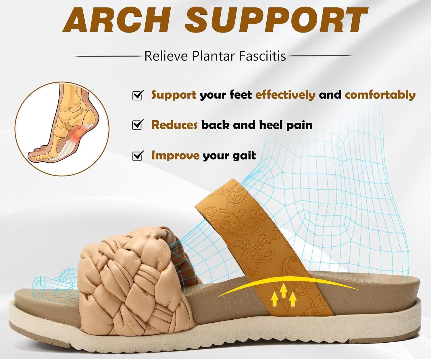 image:imageKuaiLu Womens Arch Support Orthopedic Open Toe SandalsBeige