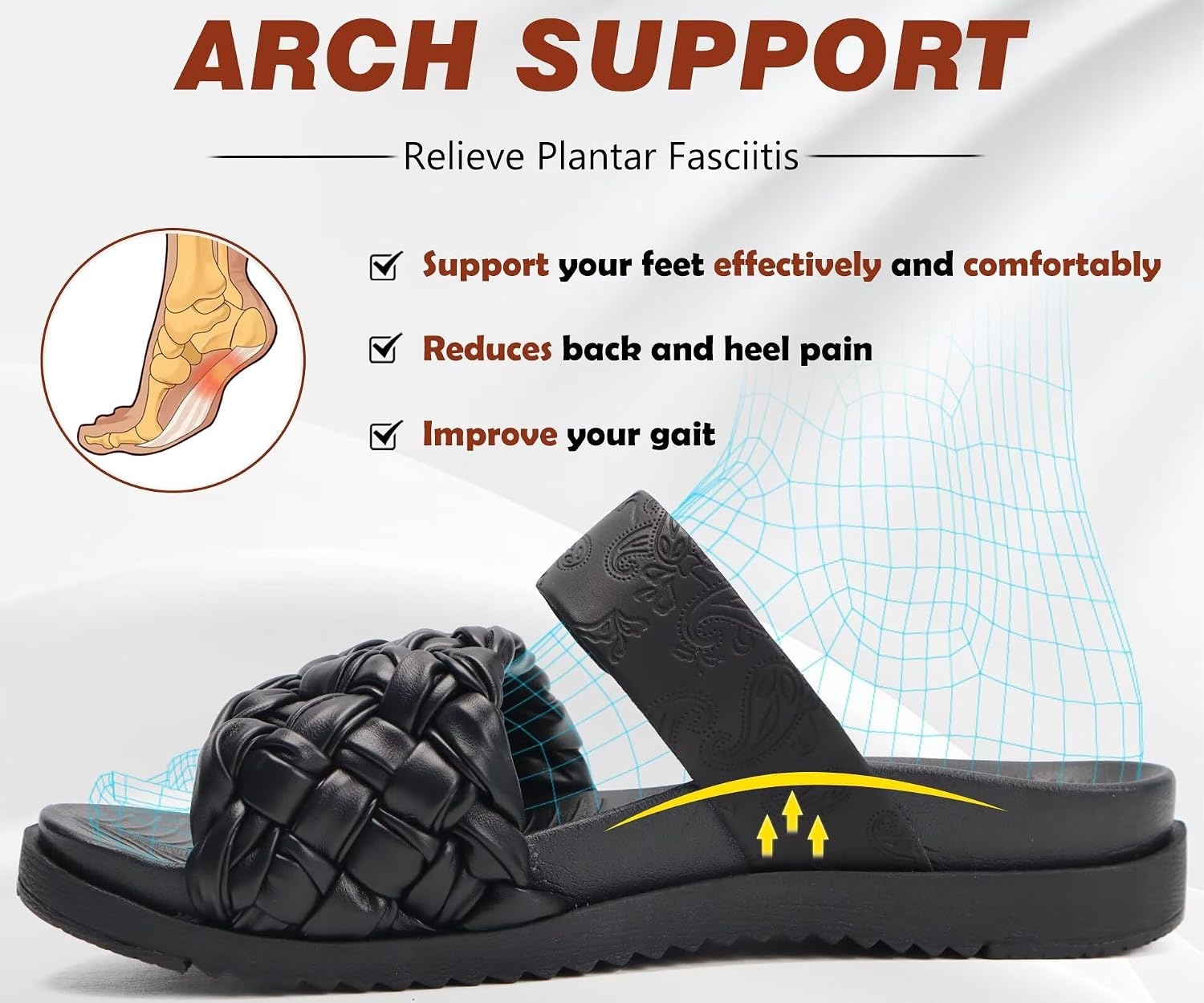 image:imageKuaiLu Womens Arch Support Orthopedic Open Toe SandalsBlack