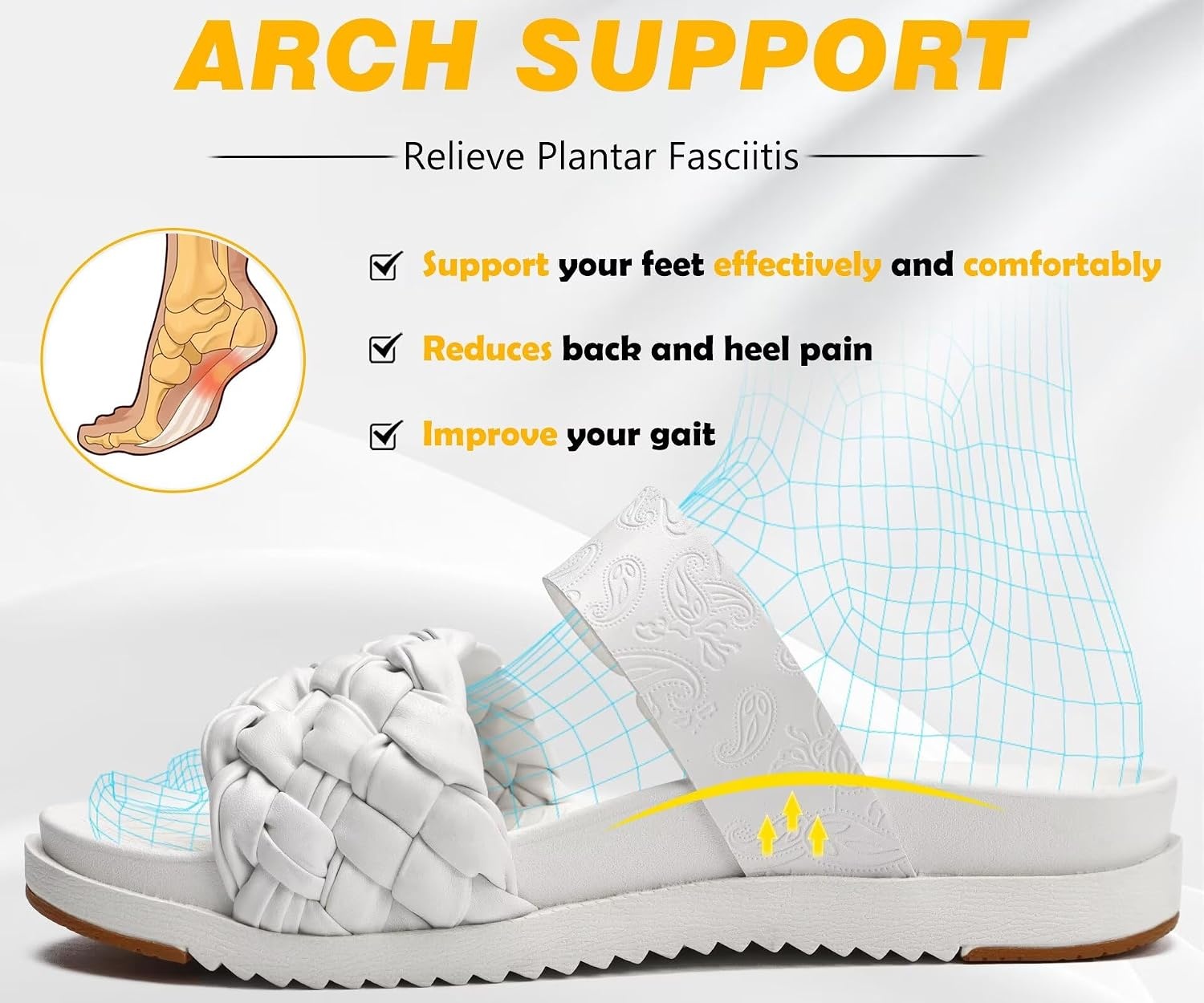 image:imageKuaiLu Womens Arch Support Orthopedic Open Toe SandalsBride White