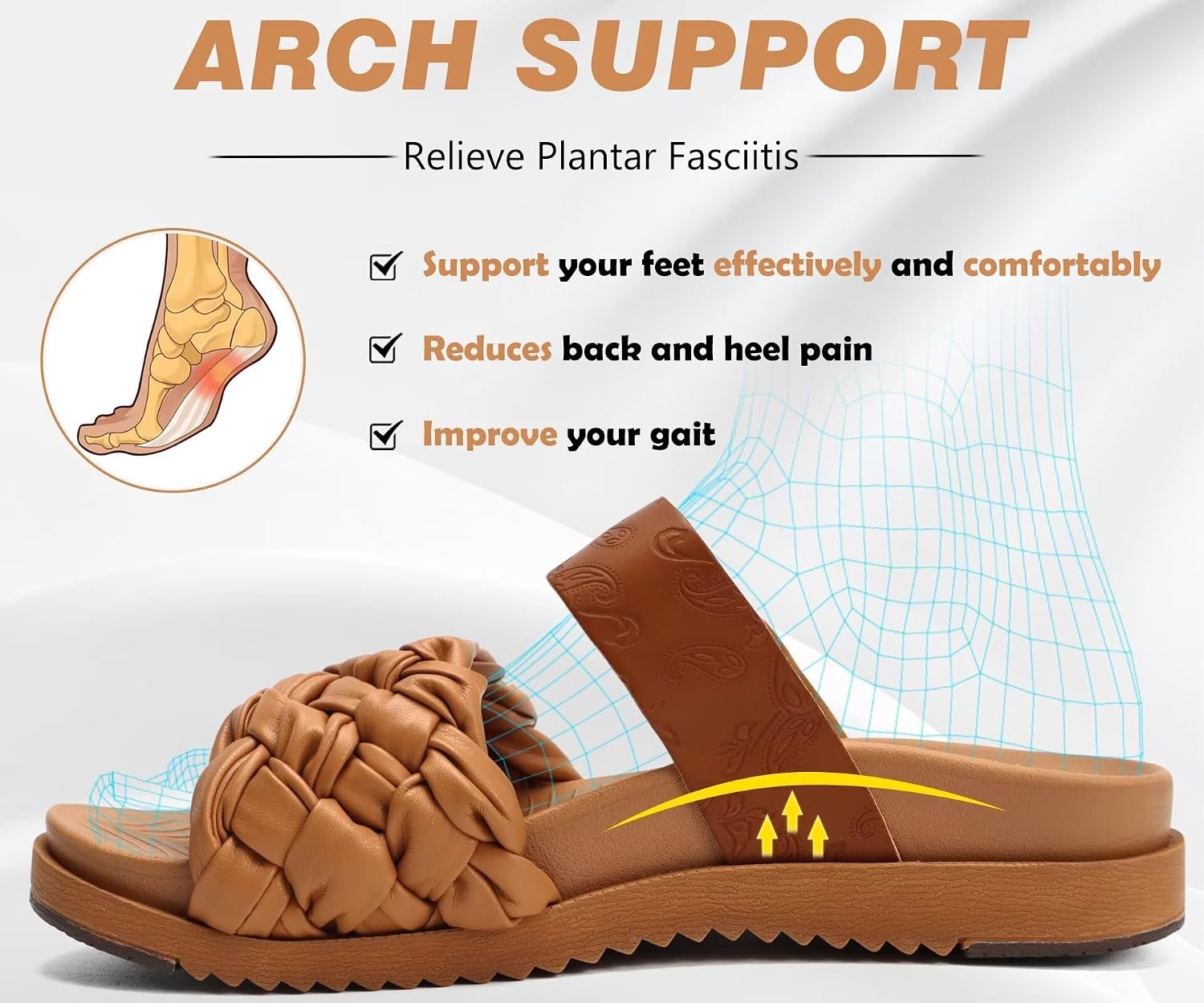 image:imageKuaiLu Womens Arch Support Orthopedic Open Toe SandalsTan Brown
