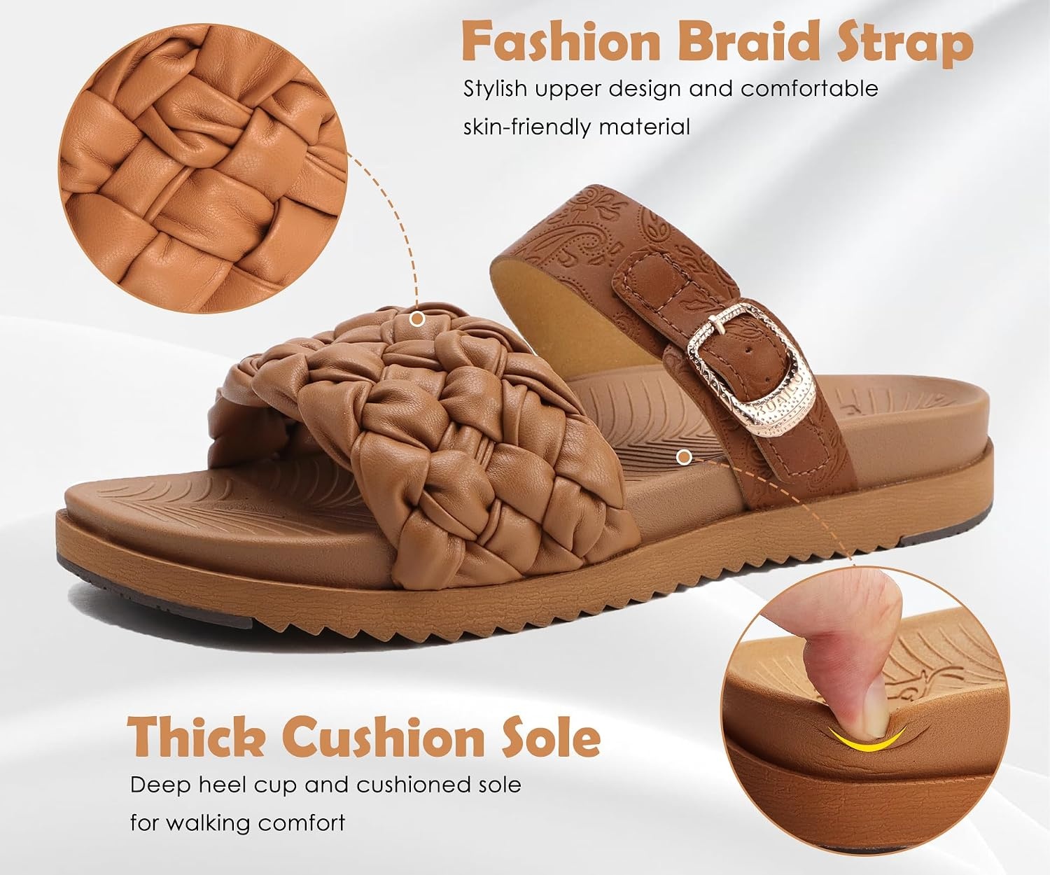 image:imageKuaiLu Womens Arch Support Orthopedic Open Toe SandalsTan Brown