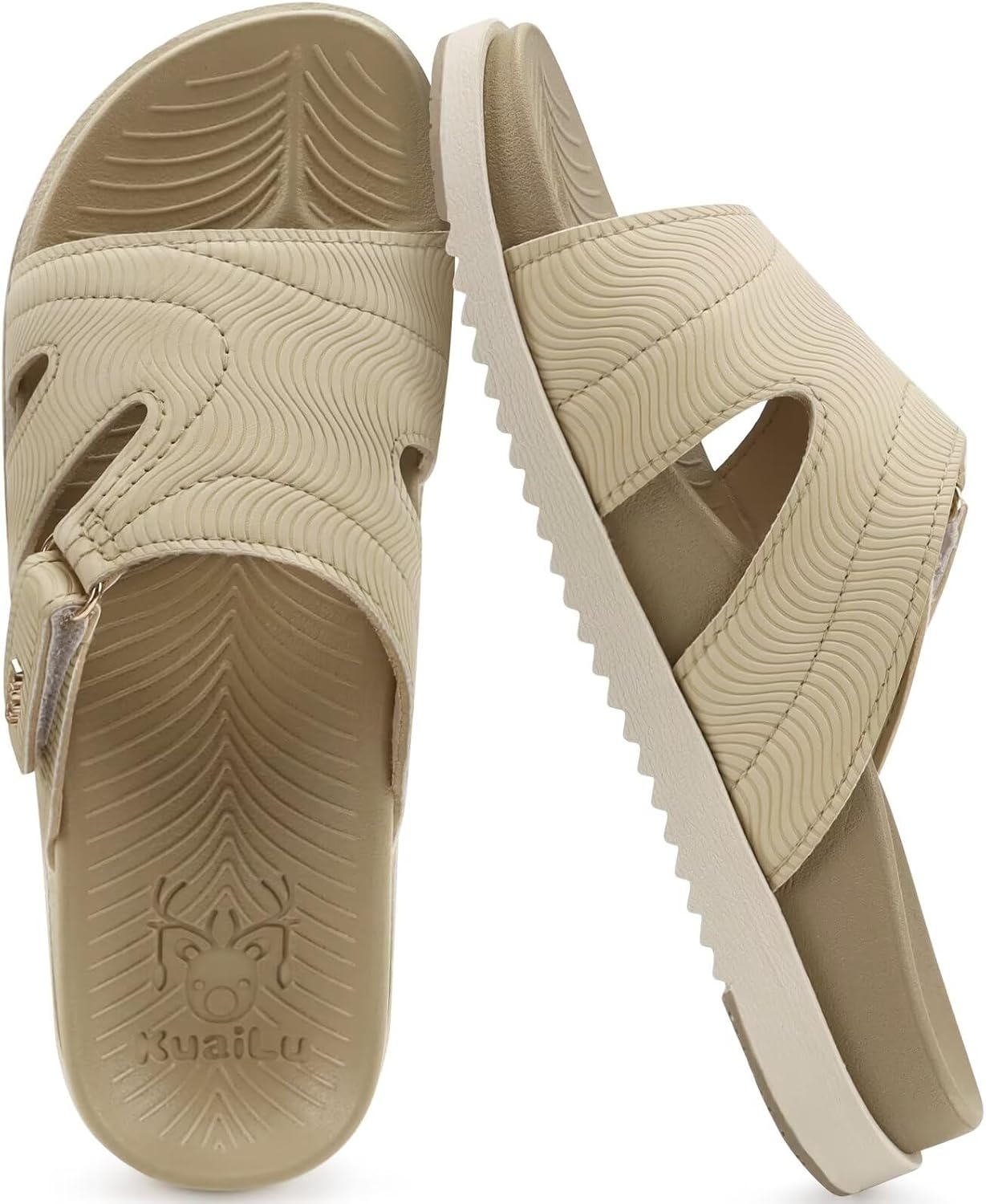 image:imageKuaiLu Womens Dressy Sandals Lightweight Cushion Slides with Arch SupportBeige