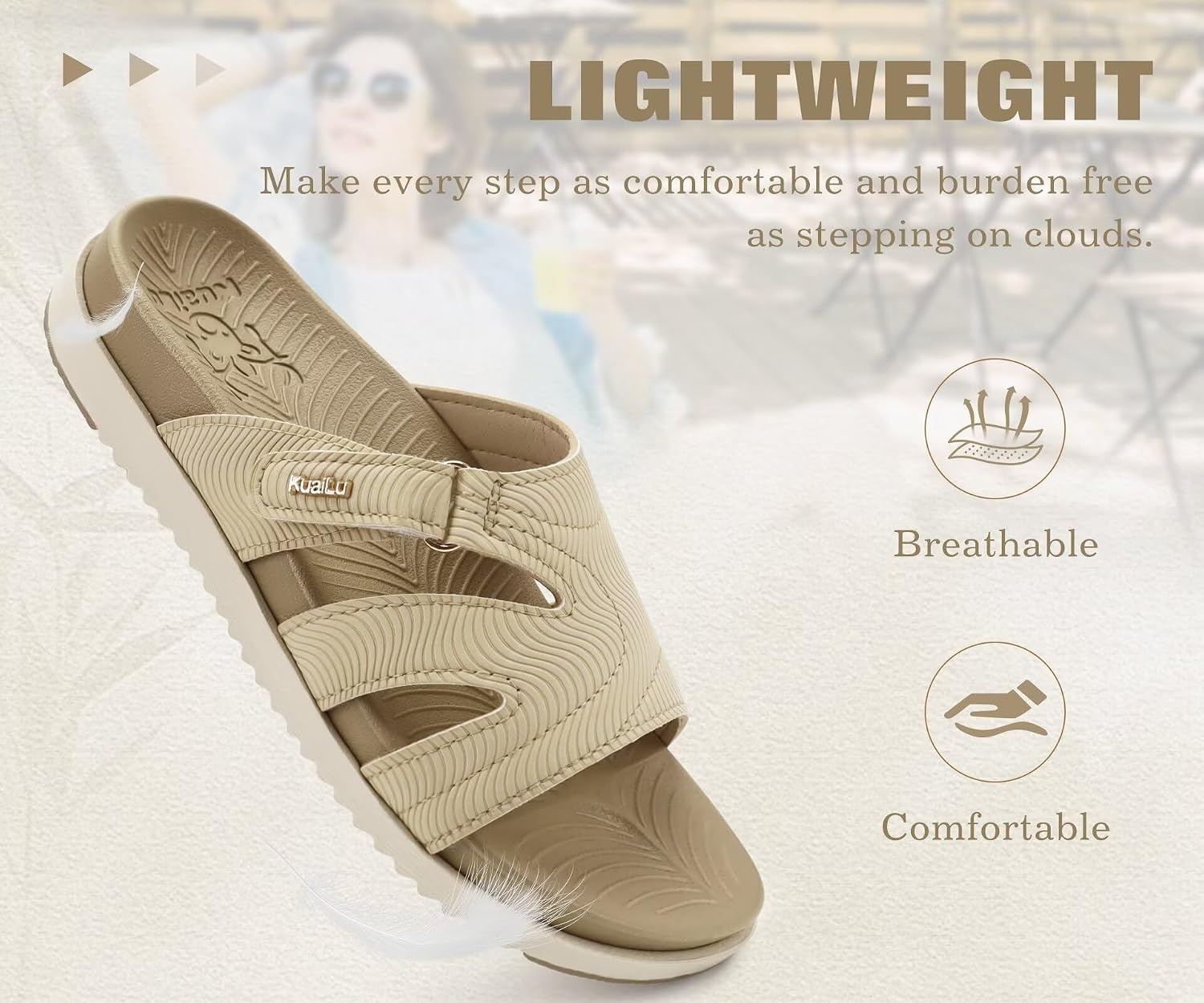 image:imageKuaiLu Womens Dressy Sandals Lightweight Cushion Slides with Arch SupportBeige