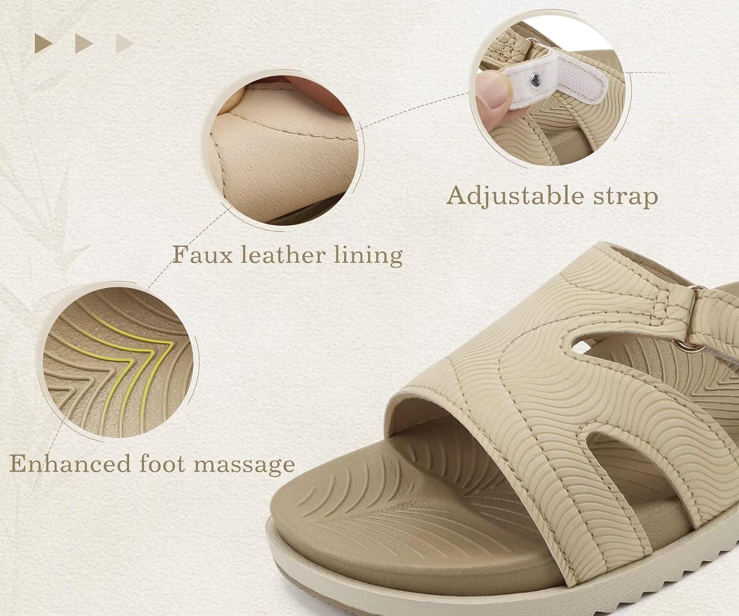 image:imageKuaiLu Womens Dressy Sandals Lightweight Cushion Slides with Arch SupportBeige