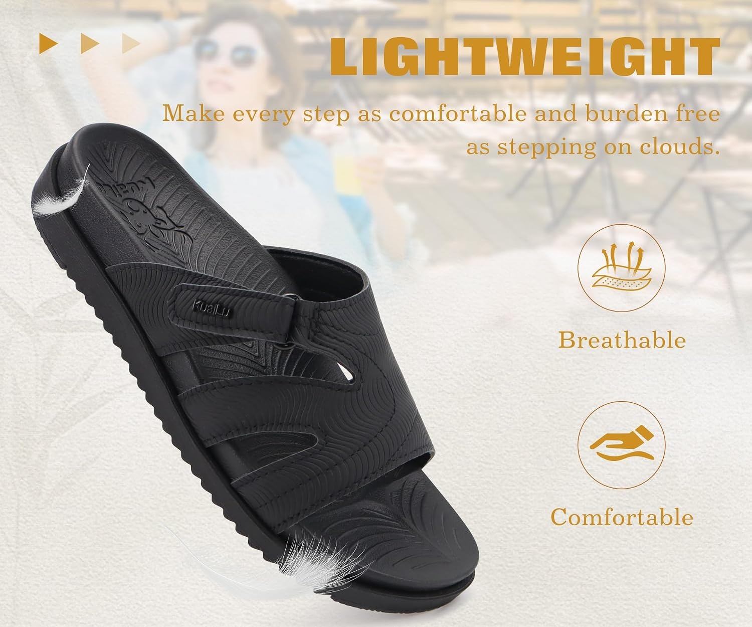 image:imageKuaiLu Womens Dressy Sandals Lightweight Cushion Slides with Arch SupportBlack