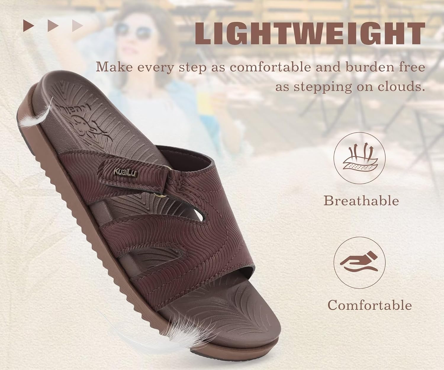 image:imageKuaiLu Womens Dressy Sandals Lightweight Cushion Slides with Arch SupportBrown