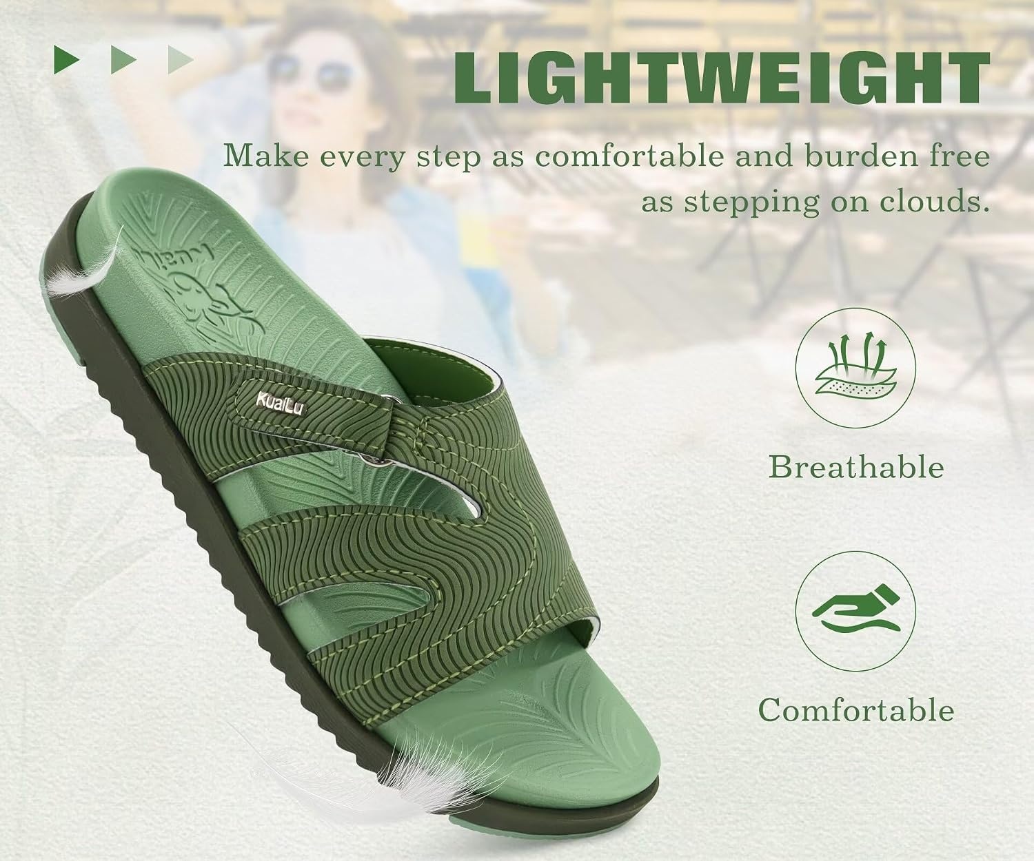 image:imageKuaiLu Womens Dressy Sandals Lightweight Cushion Slides with Arch SupportGreen