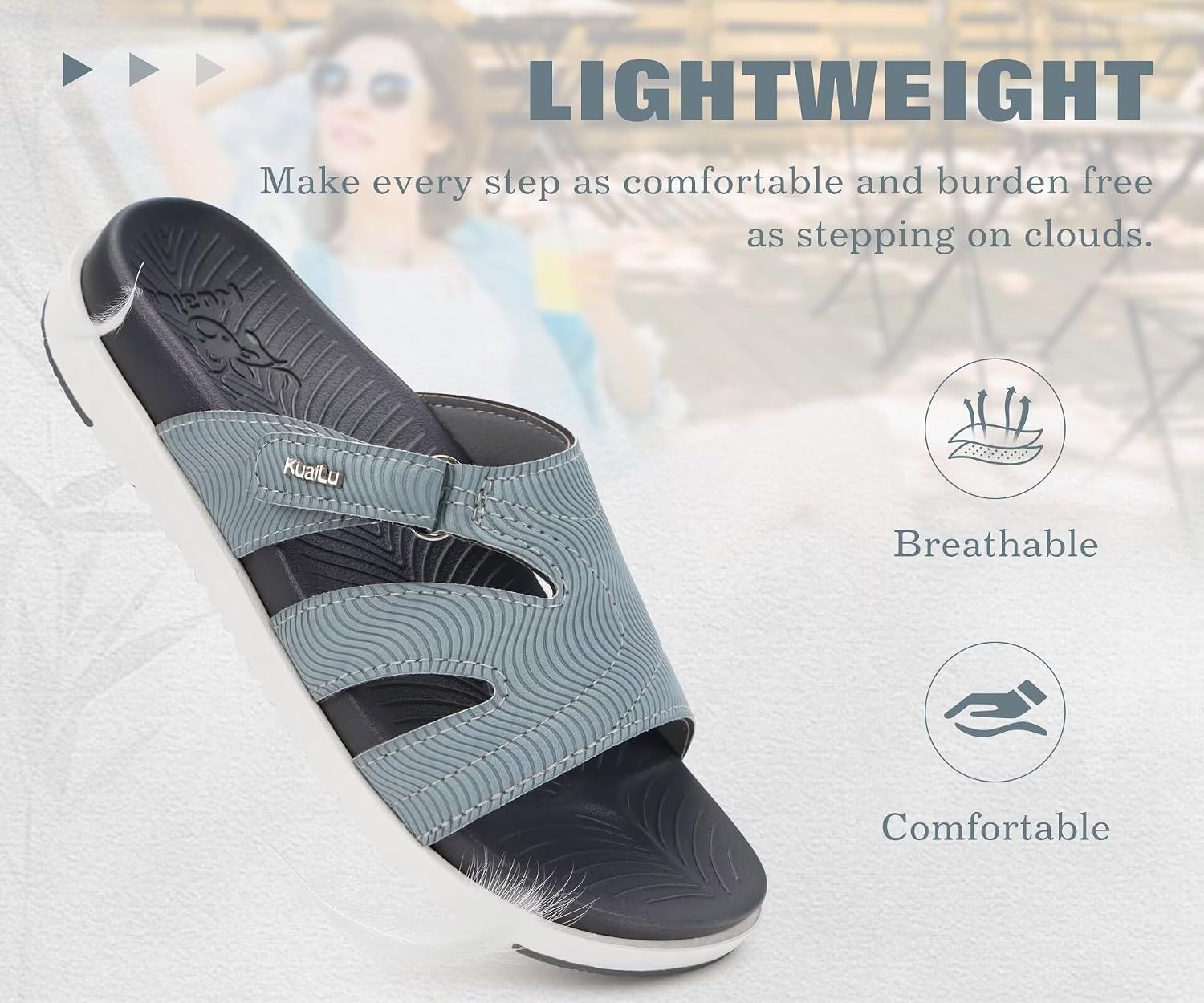 image:imageKuaiLu Womens Dressy Sandals Lightweight Cushion Slides with Arch SupportGrey