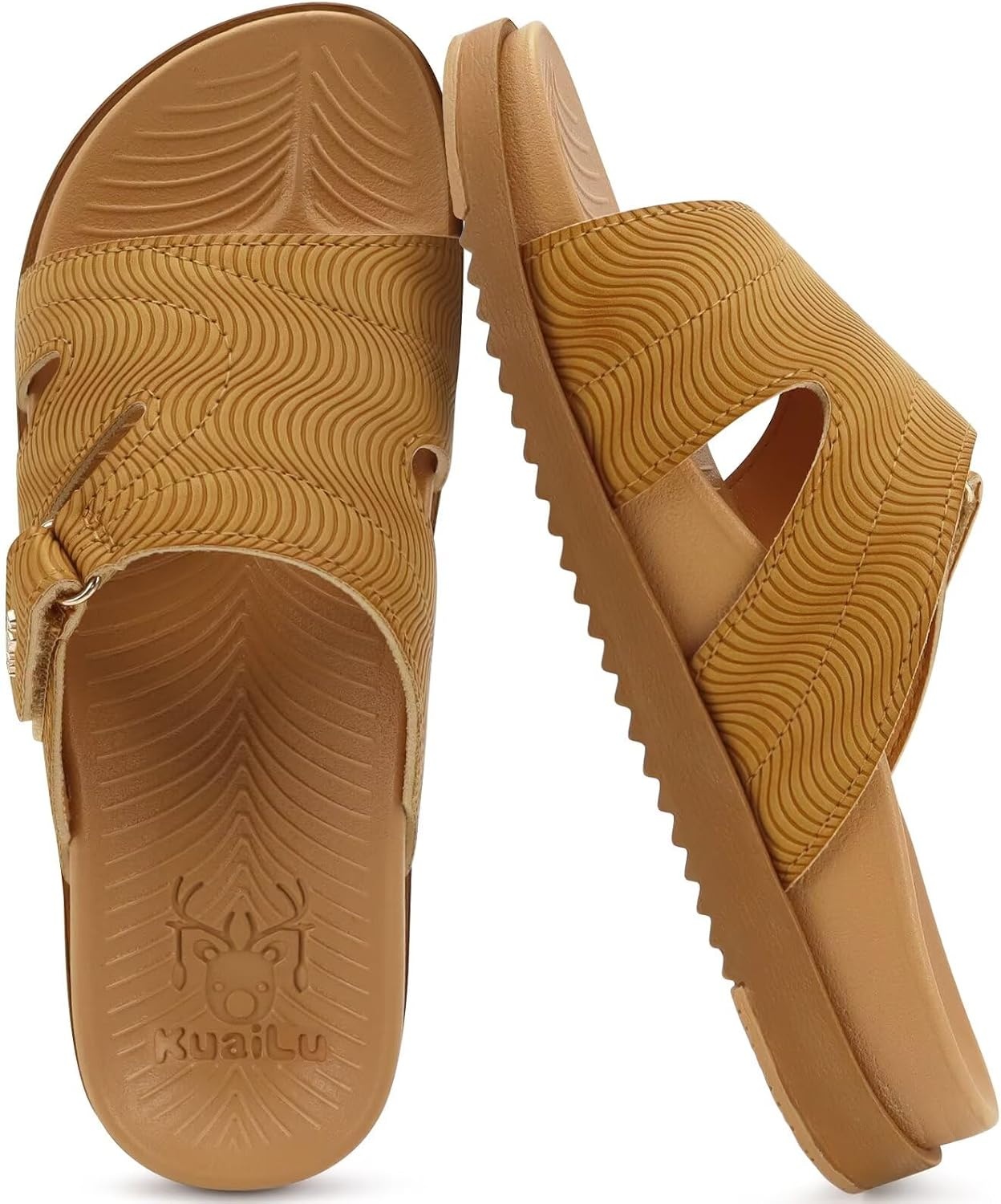 image:imageKuaiLu Womens Dressy Sandals Lightweight Cushion Slides with Arch SupportKhaki