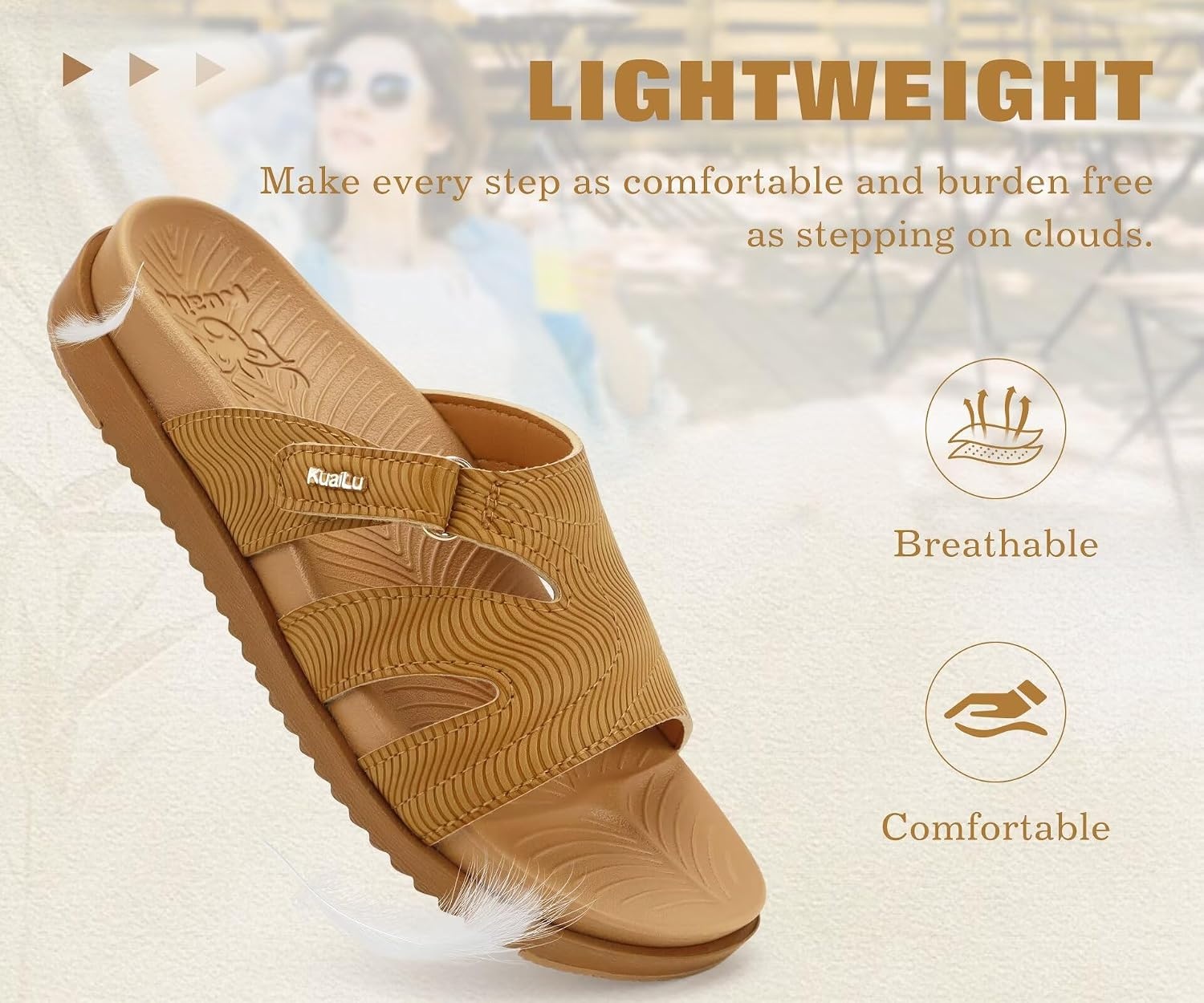 image:imageKuaiLu Womens Dressy Sandals Lightweight Cushion Slides with Arch SupportKhaki