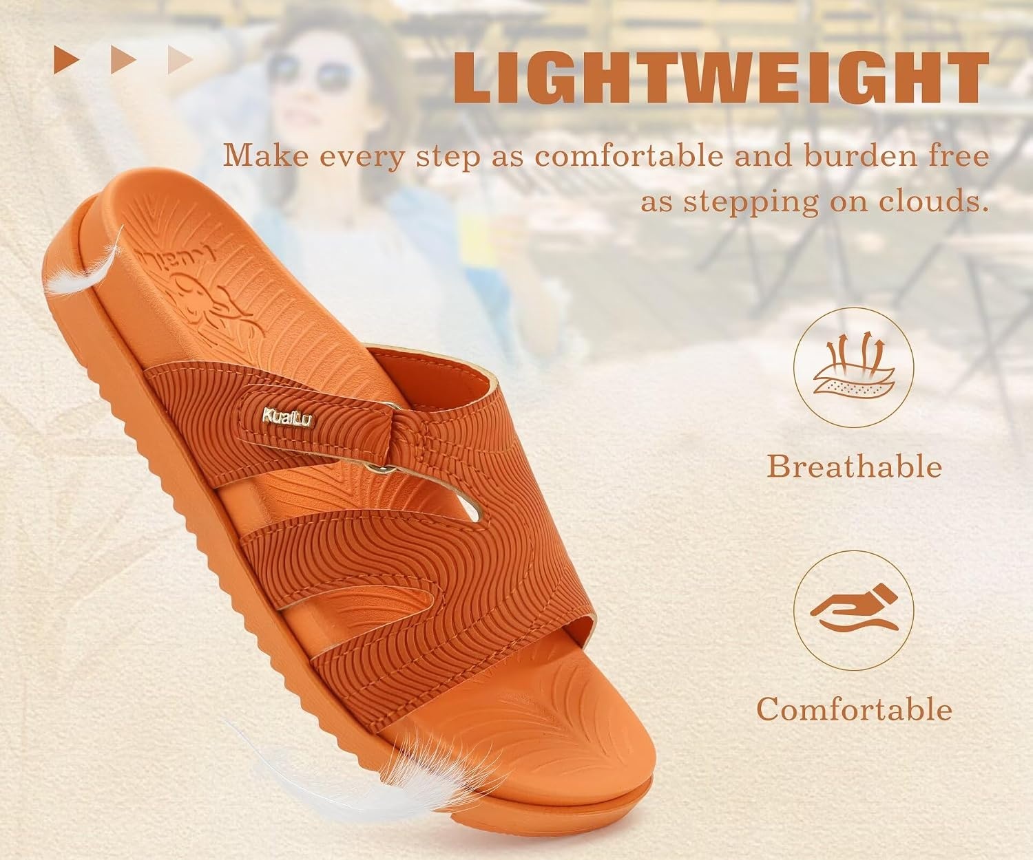 image:imageKuaiLu Womens Dressy Sandals Lightweight Cushion Slides with Arch SupportOrange
