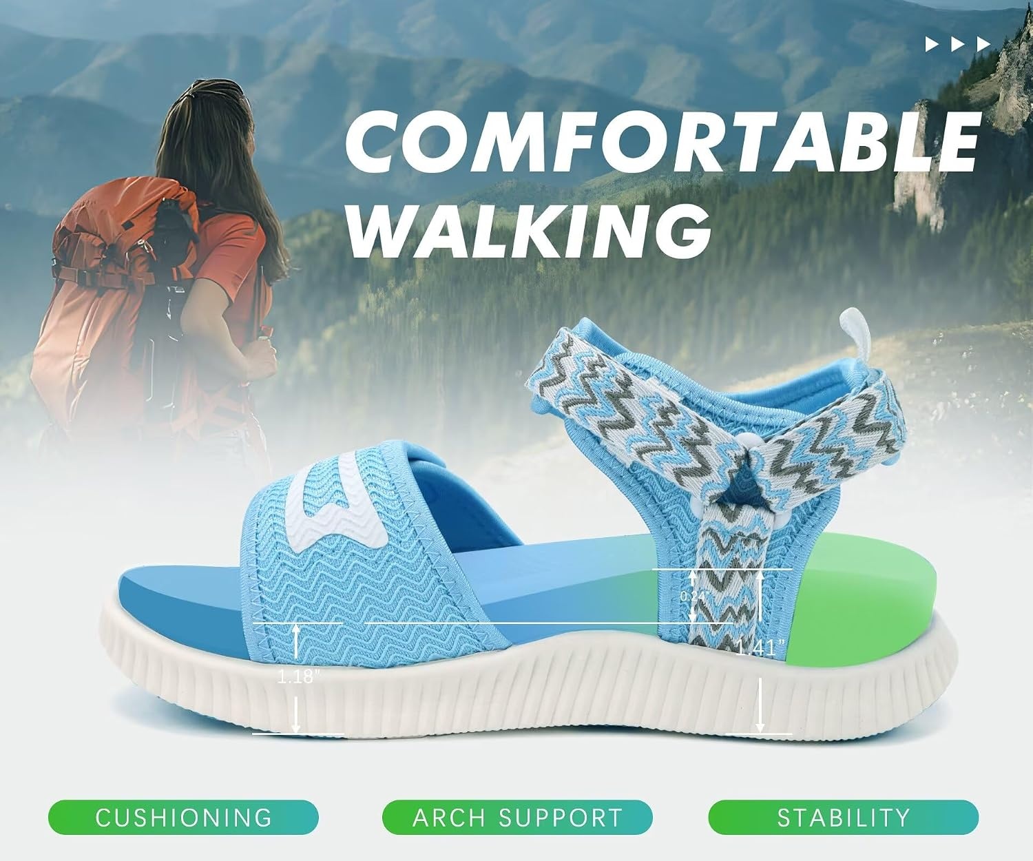 image:imageKuaiLu Womens Orthopedic Recovery Walking Arch Support Sandals Cushion FoamBlue