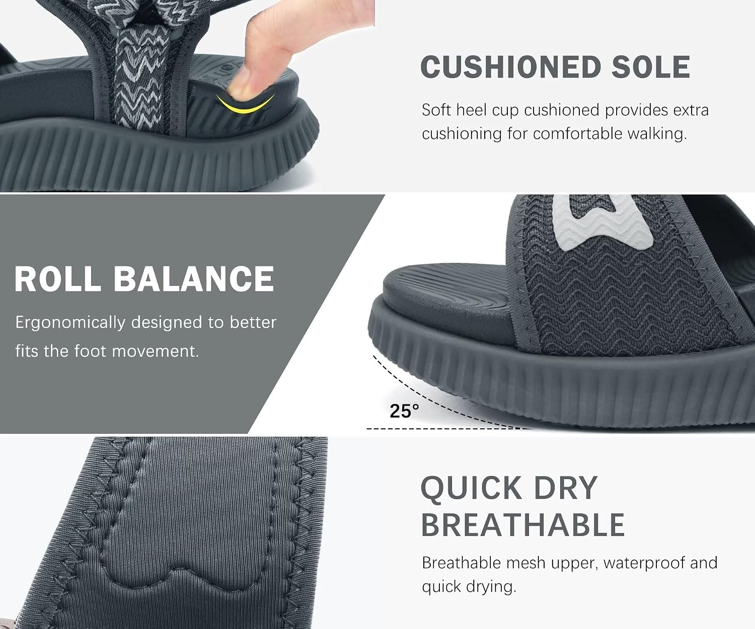 image:imageKuaiLu Womens Orthopedic Recovery Walking Arch Support Sandals Cushion FoamGrey