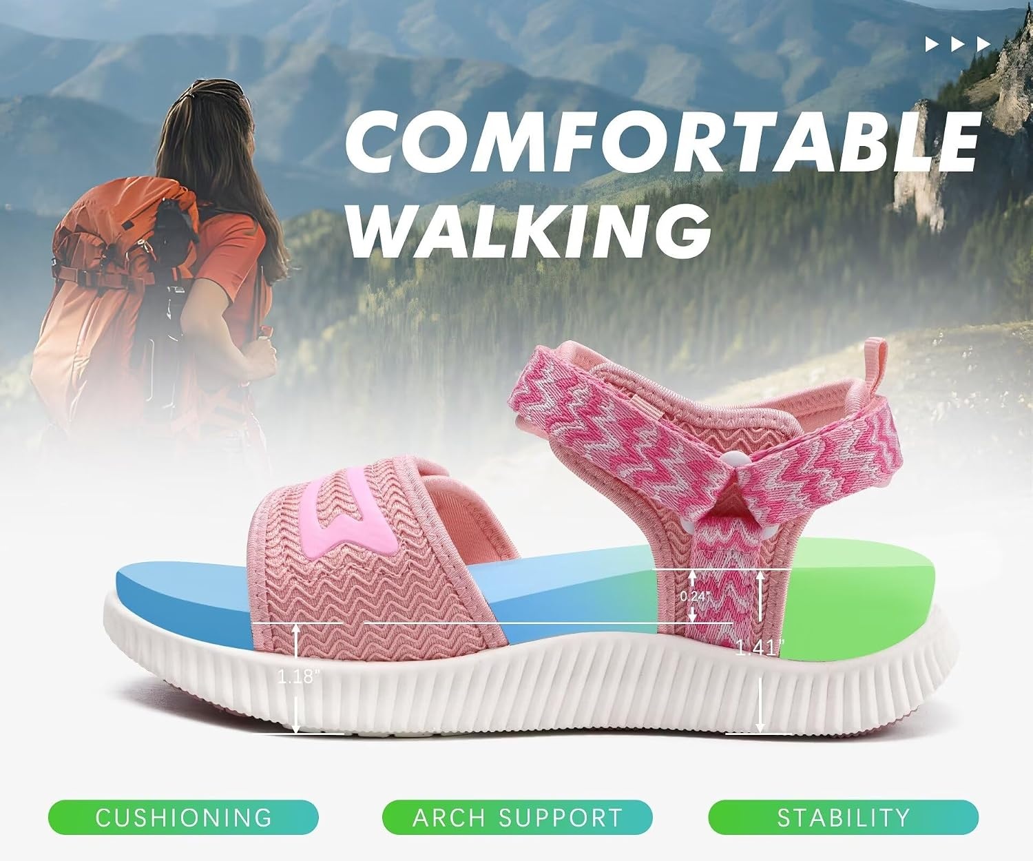 image:imageKuaiLu Womens Orthopedic Recovery Walking Arch Support Sandals Cushion FoamPink