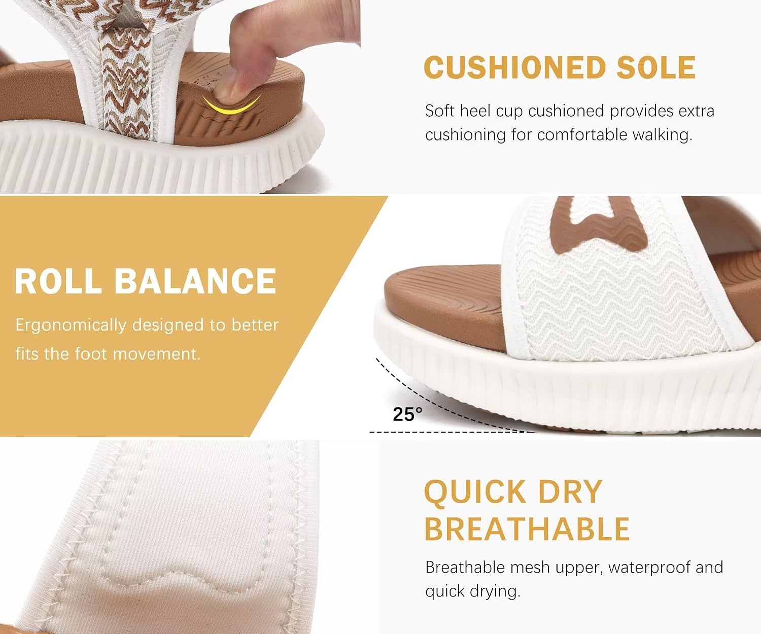 image:imageKuaiLu Womens Orthopedic Recovery Walking Arch Support Sandals Cushion FoamWhite Khaki