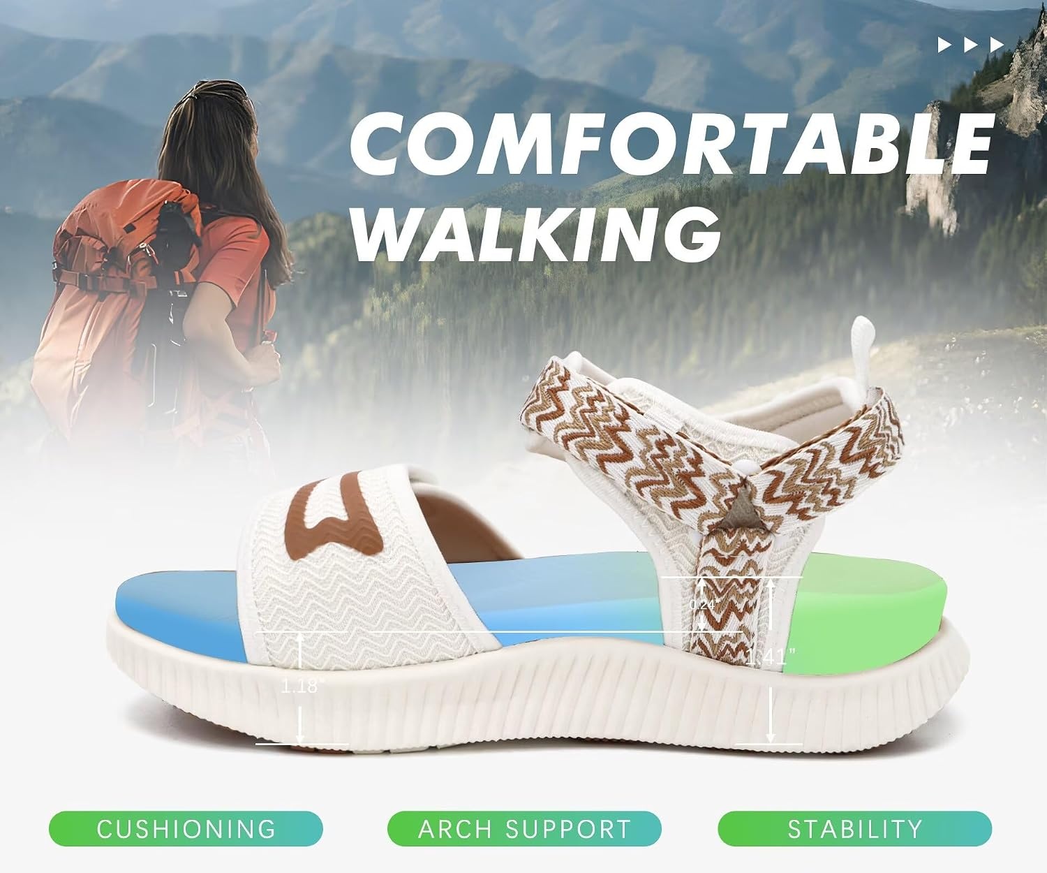 image:imageKuaiLu Womens Orthopedic Recovery Walking Arch Support Sandals Cushion FoamWhite Khaki