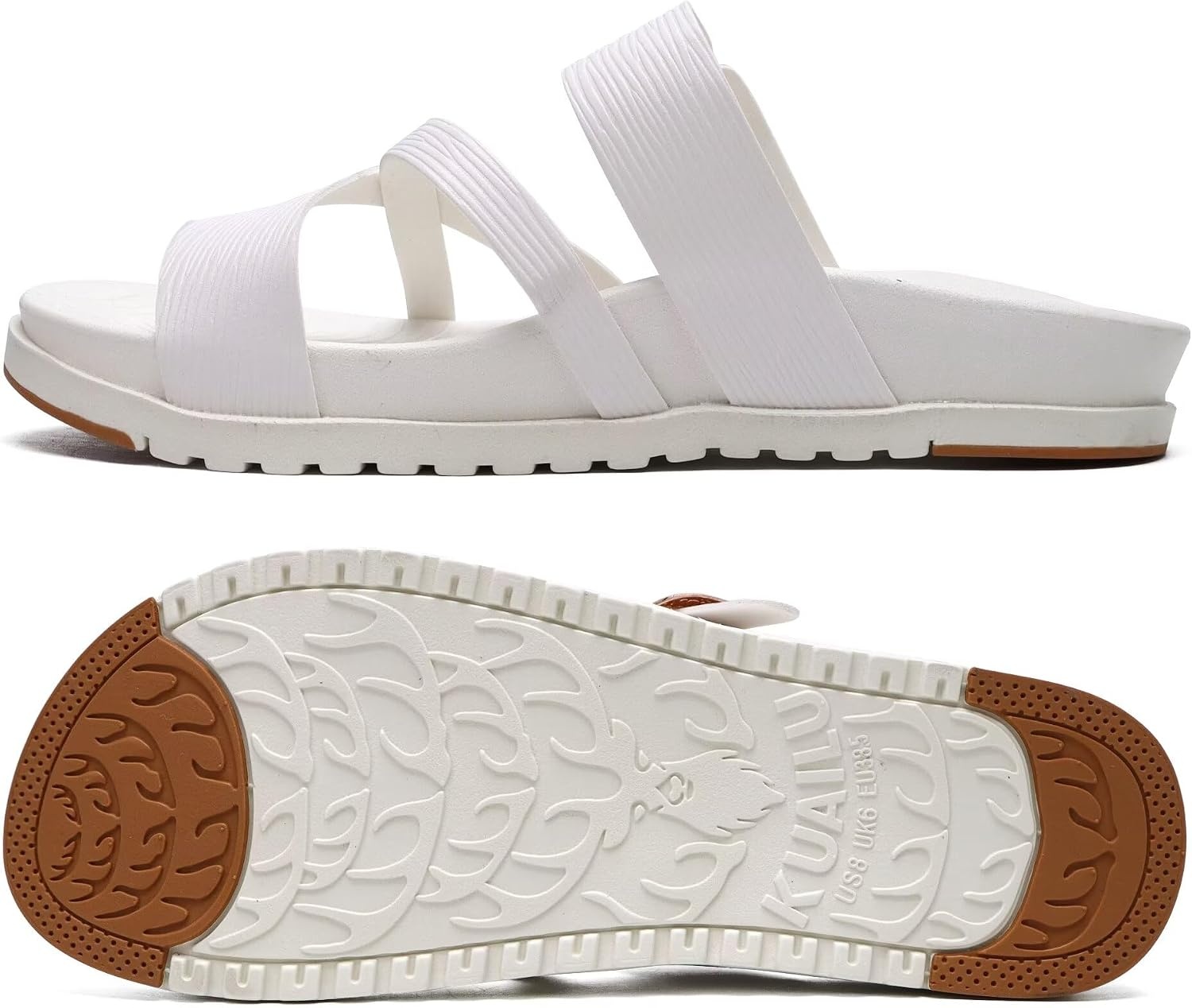 image:imageKuaiLu Womens Orthopedic Sandals With Comfortable Arch Support Cushion Yoga Mat Slides Fashion Summer Beach Flat Sandles Adjustable Open Toe Travel Outdoor Plantar Fasciitis Flip Flops US Size 511Bride White