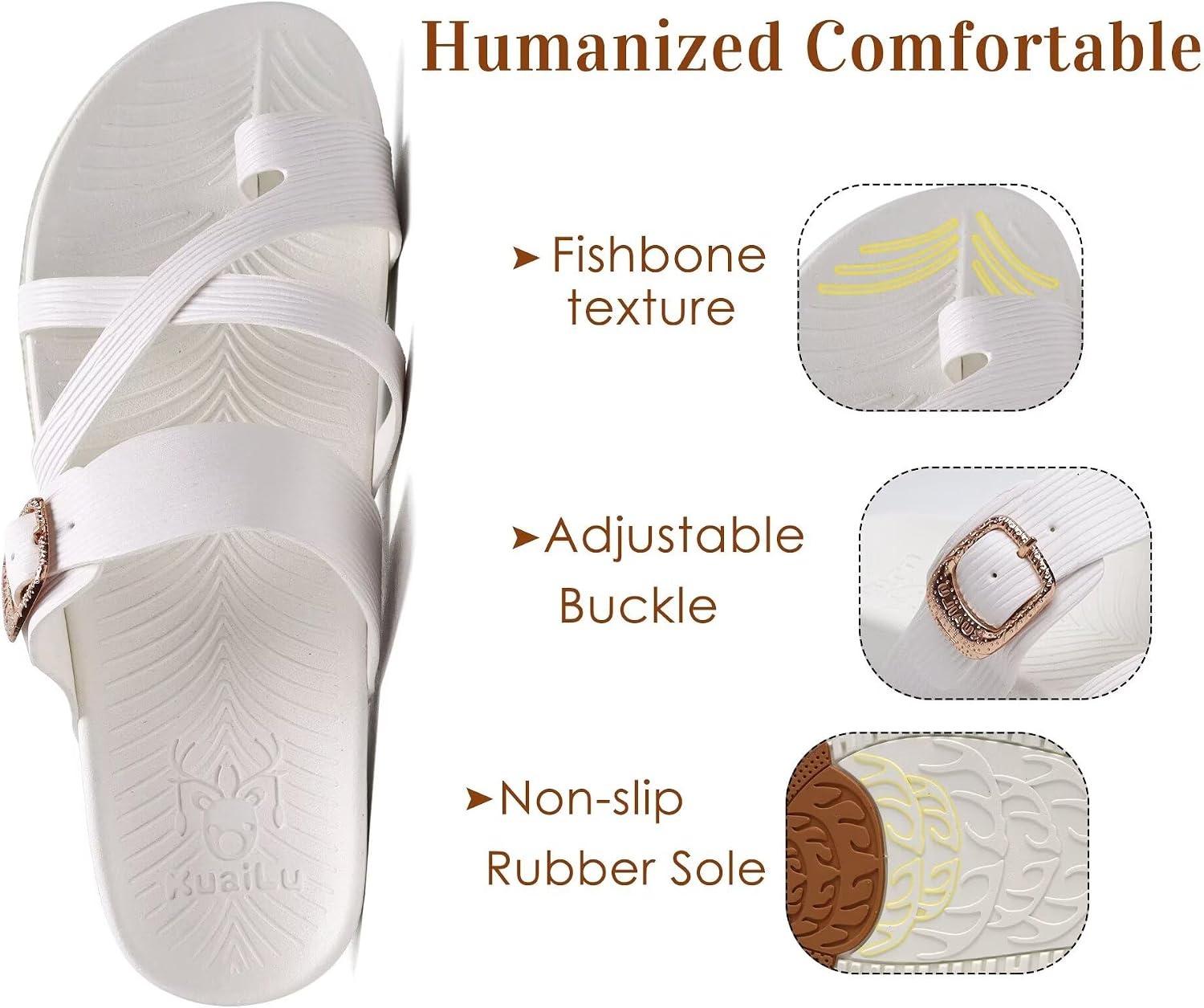 image:imageKuaiLu Womens Orthopedic Sandals With Comfortable Arch Support Cushion Yoga Mat Slides Fashion Summer Beach Flat Sandles Adjustable Open Toe Travel Outdoor Plantar Fasciitis Flip Flops US Size 511Bride White