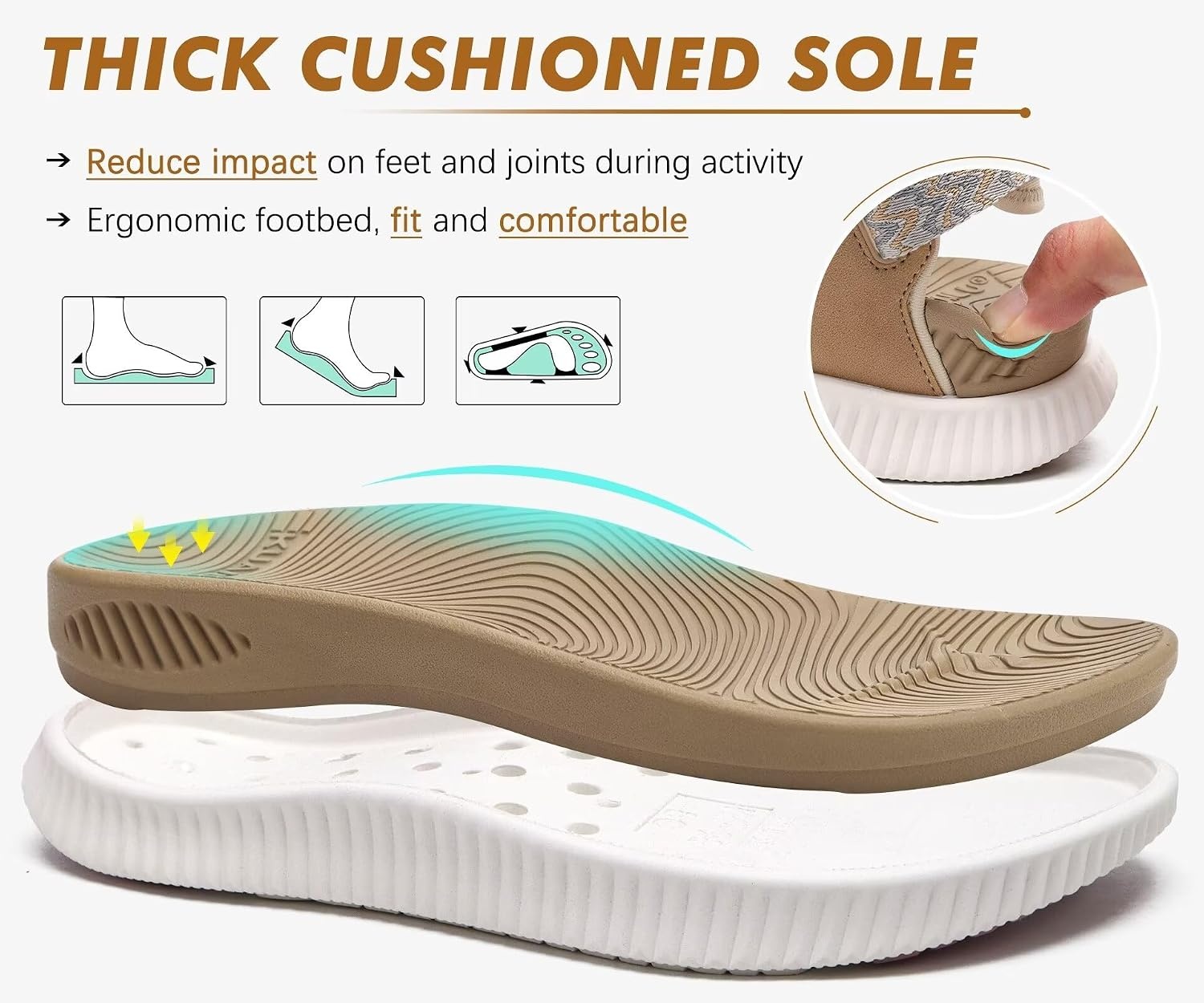 image:imageKuaiLu Womens Orthopedic Walking Sandals with Arch Support Recovery CushionBeige