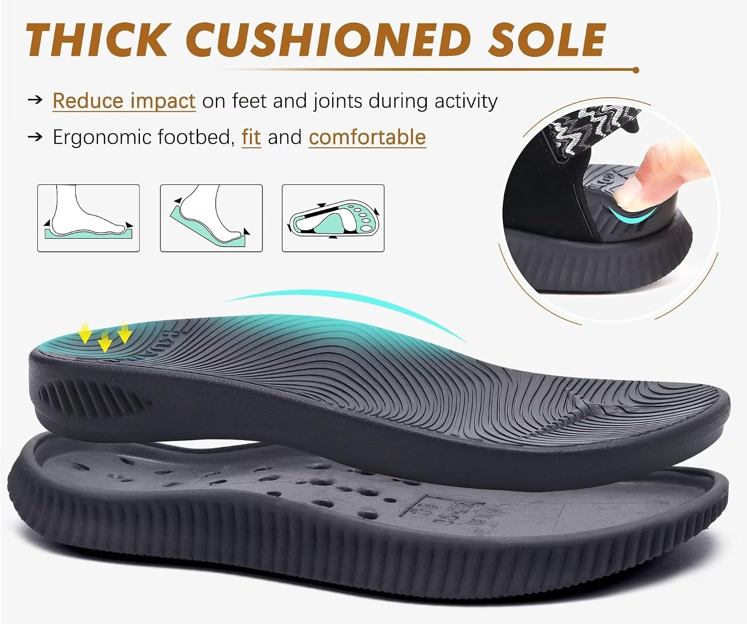 image:imageKuaiLu Womens Orthopedic Walking Sandals with Arch Support Recovery CushionBlack