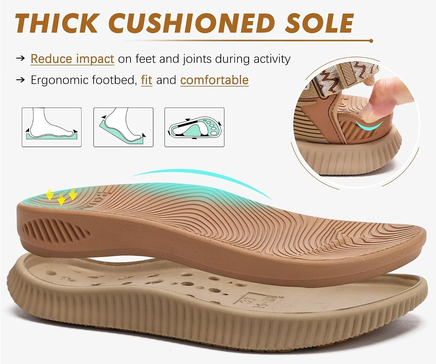 image:imageKuaiLu Womens Orthopedic Walking Sandals with Arch Support Recovery CushionKhaki